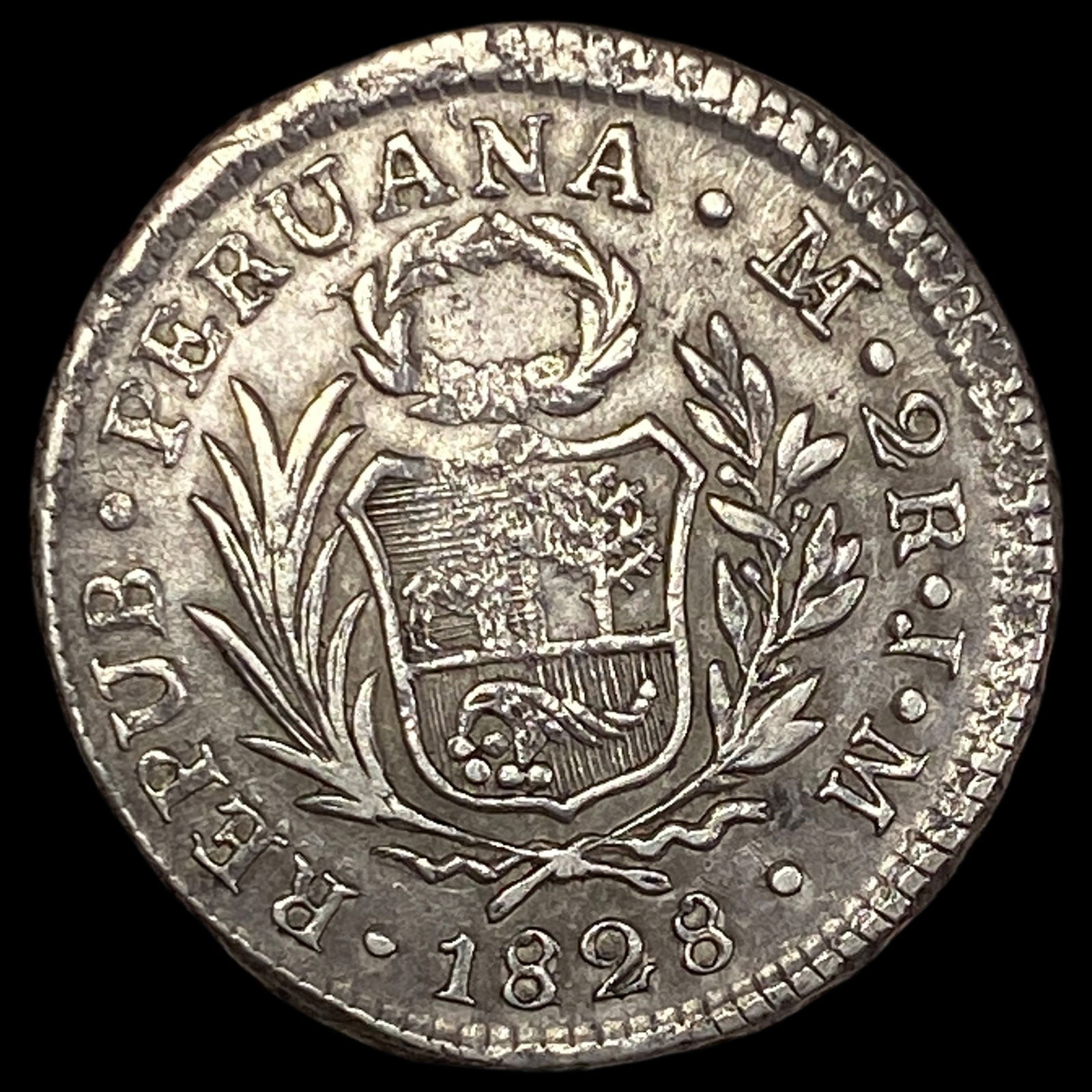 1828 Peru Silver 2 Reales NEARLY UNCIRCULATED (1 of 2)