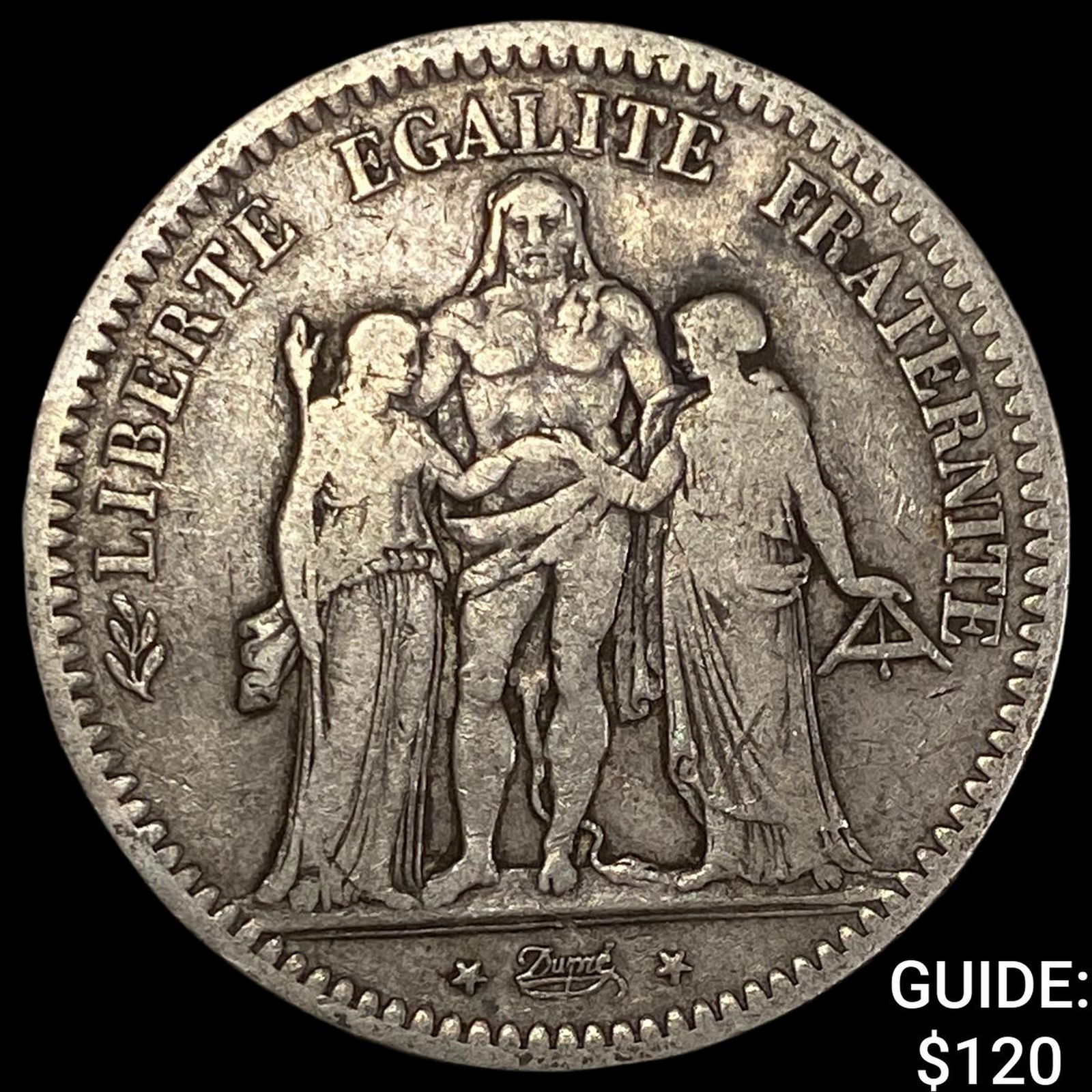 1849-A France Silver 5 Francs NEARLY UNCIRCULATED (1 of 2)