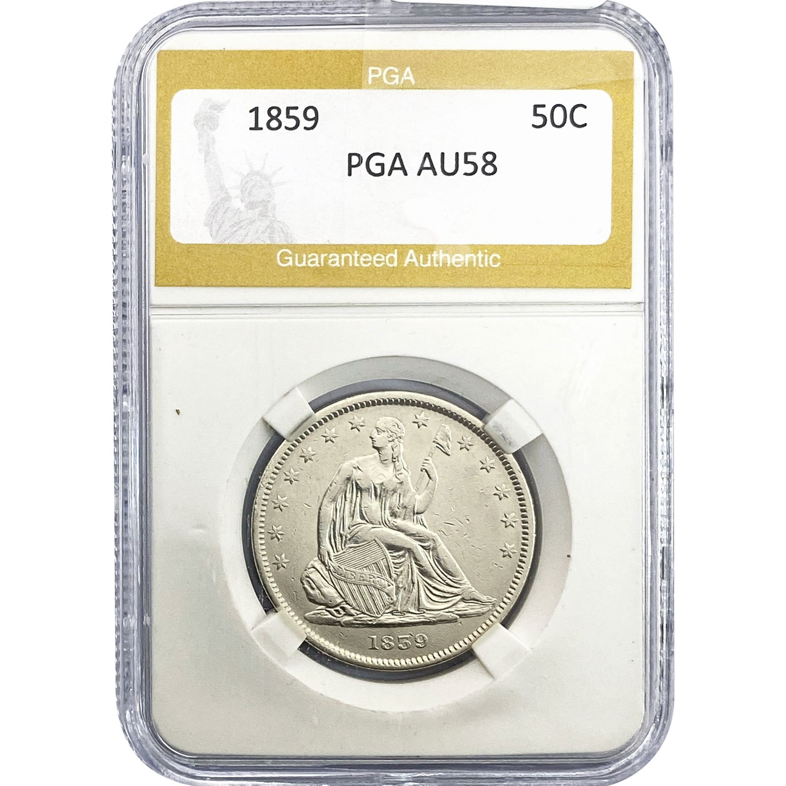 1859 Seated Liberty Half Dollar PGA AU58 (1 of 2)