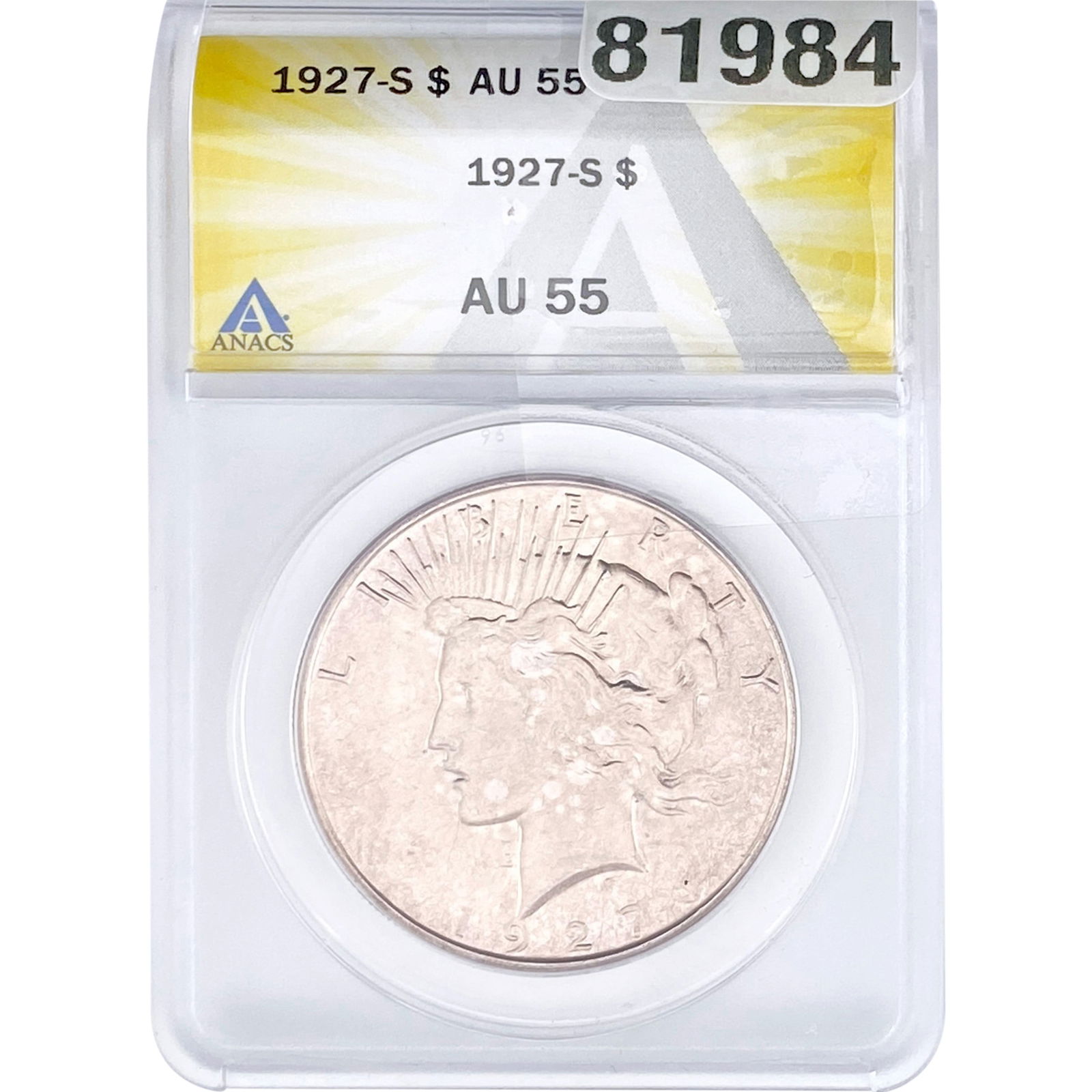 1927-S Silver Peace Dollar ANACS AU55 (1 of 2)
