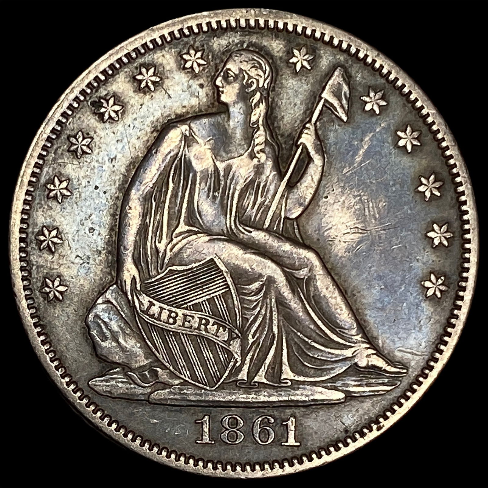 1861 Silver Half Dollar (Seated Liberty) NEARLY UNCIRCULATED (1 of 2)