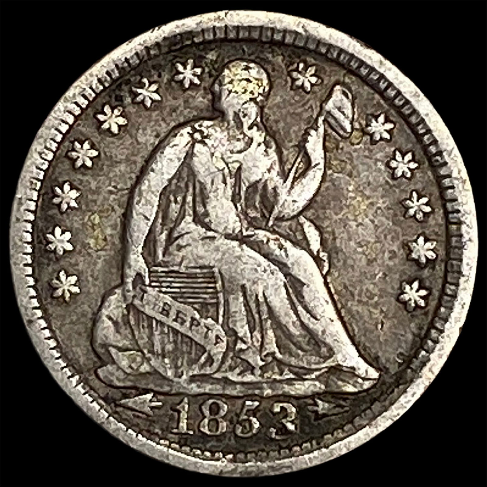 1853 Arrows Seated Liberty Half Dime ABOUT UNCIRCULATED (1 of 2)