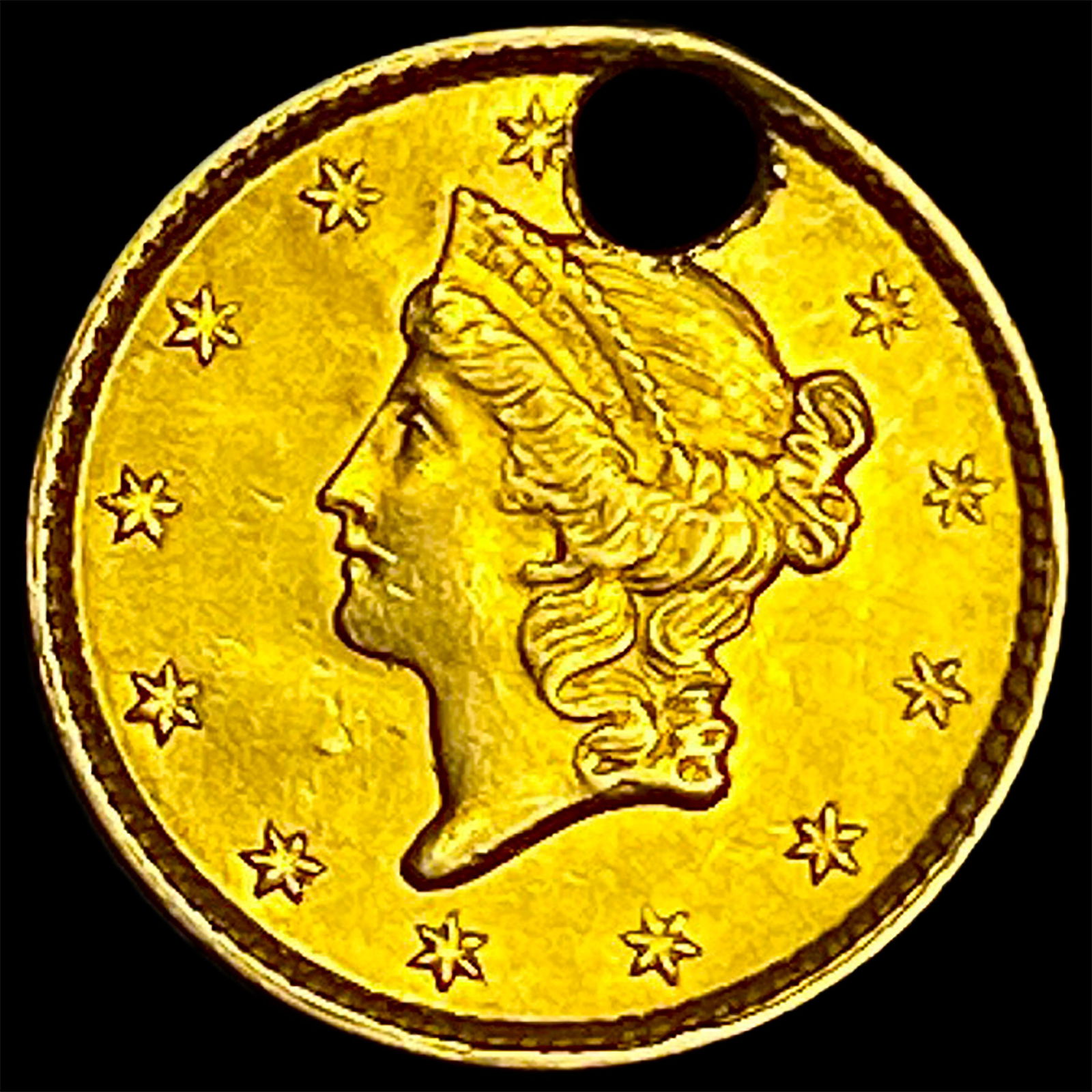 1851 Gold $1 Type 1 (holed). HIGH GRADE (1 of 2)