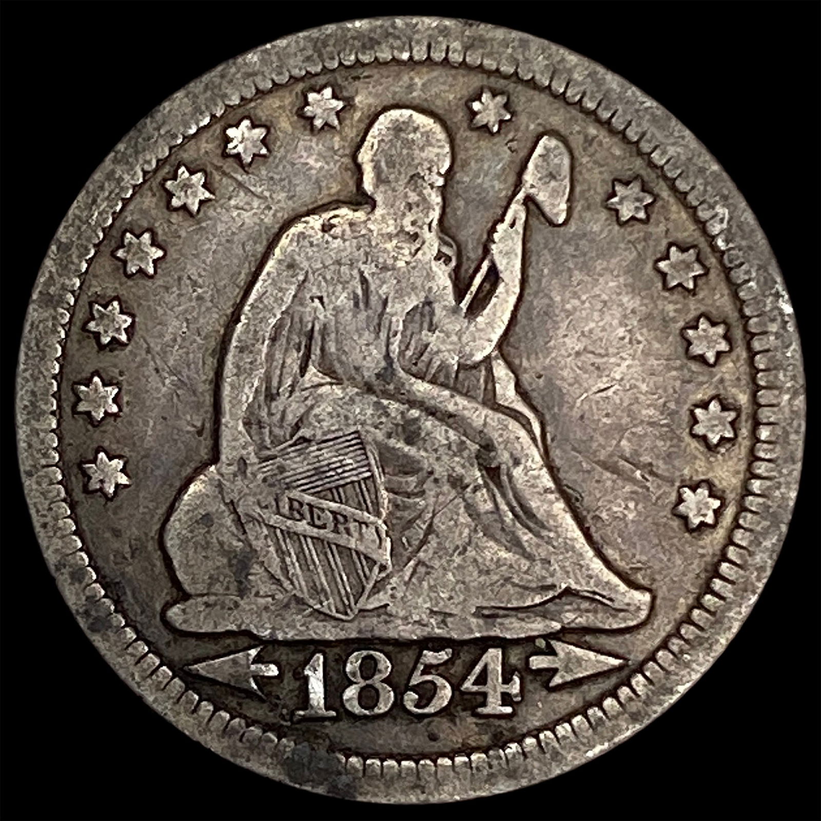 1854 Arrows Seated Liberty Silver Quarter NICELY CIRCULATED (1 of 2)