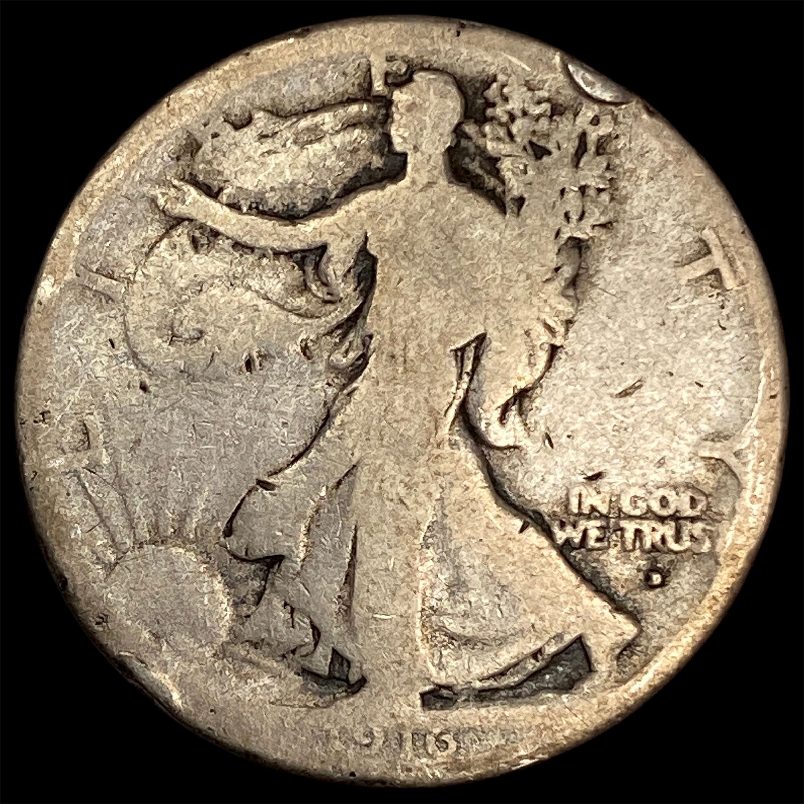1916-D Silver Walking Liberty Half Dollar NICELY CIRCULATED: 1916-D Silver Walking Liberty Half Dollar NICELY CIRCULATED
