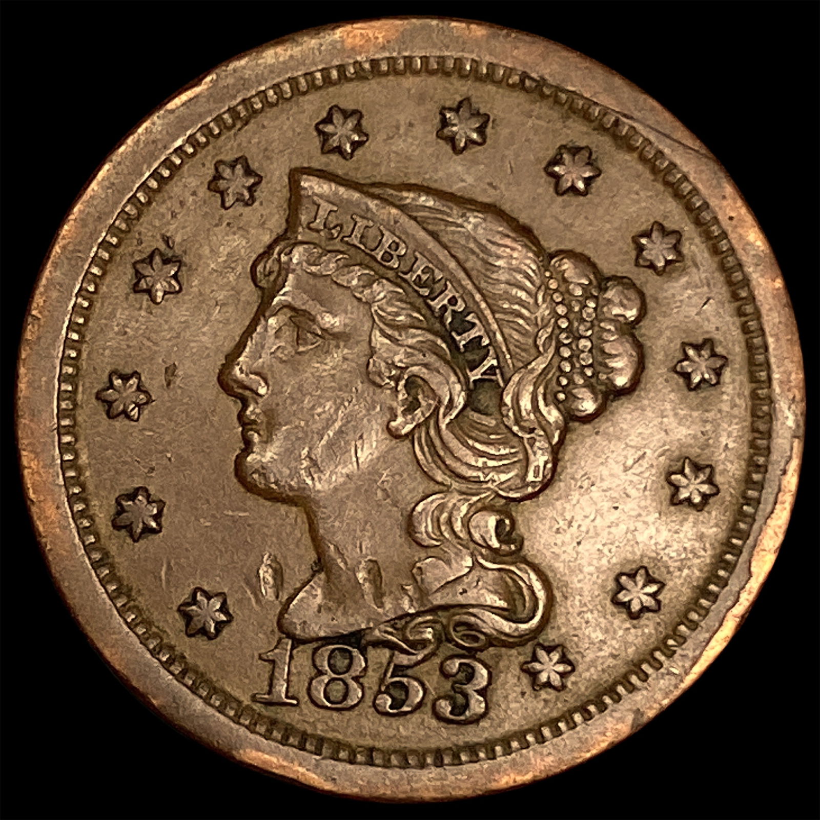 1853 Braided Hair Large Cent NEARLY UNCIRCULATED (1 of 2)