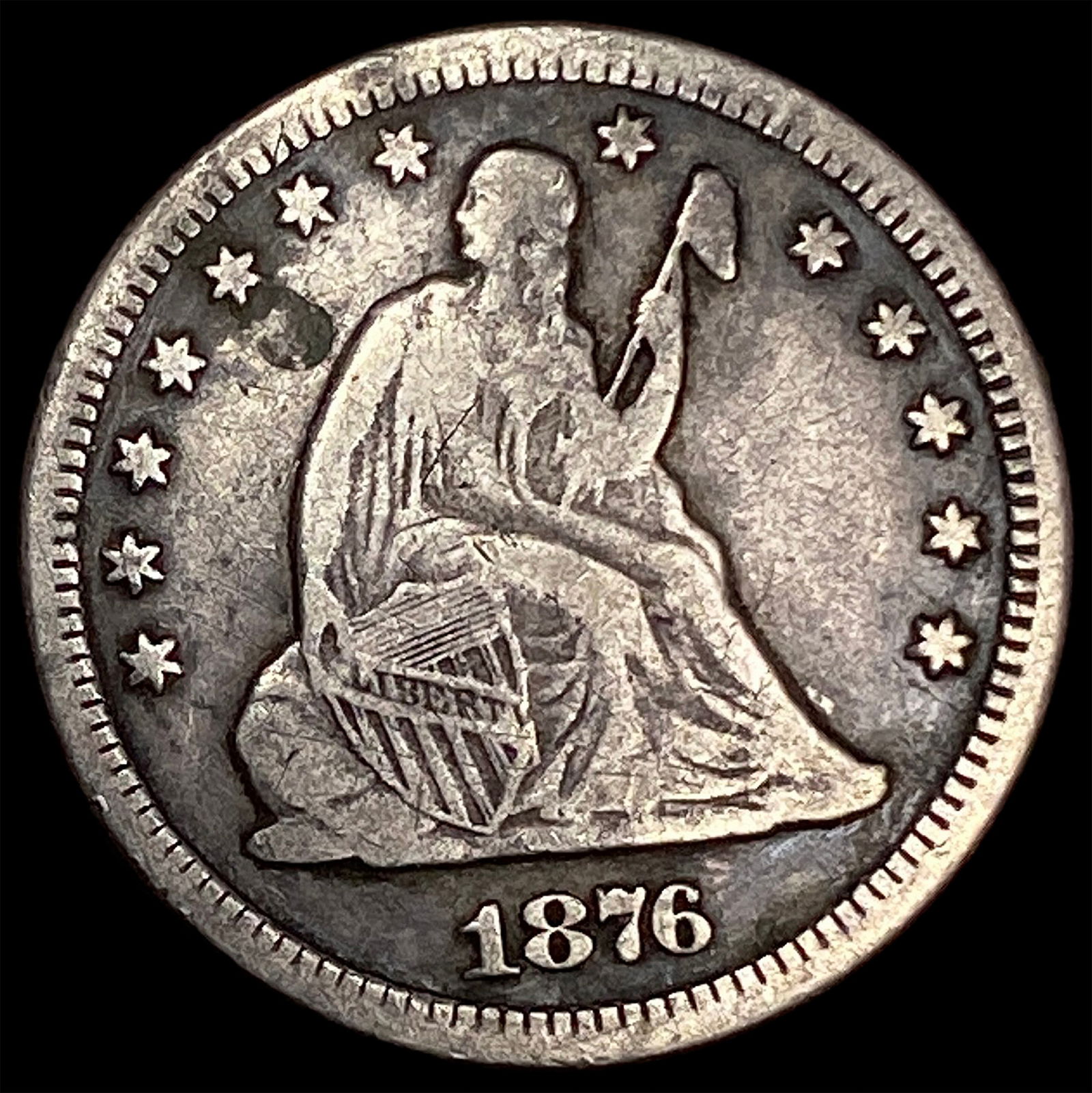 1876-CC Silver Seated Liberty Quarter ABOUT UNCIRCULATED (1 of 2)