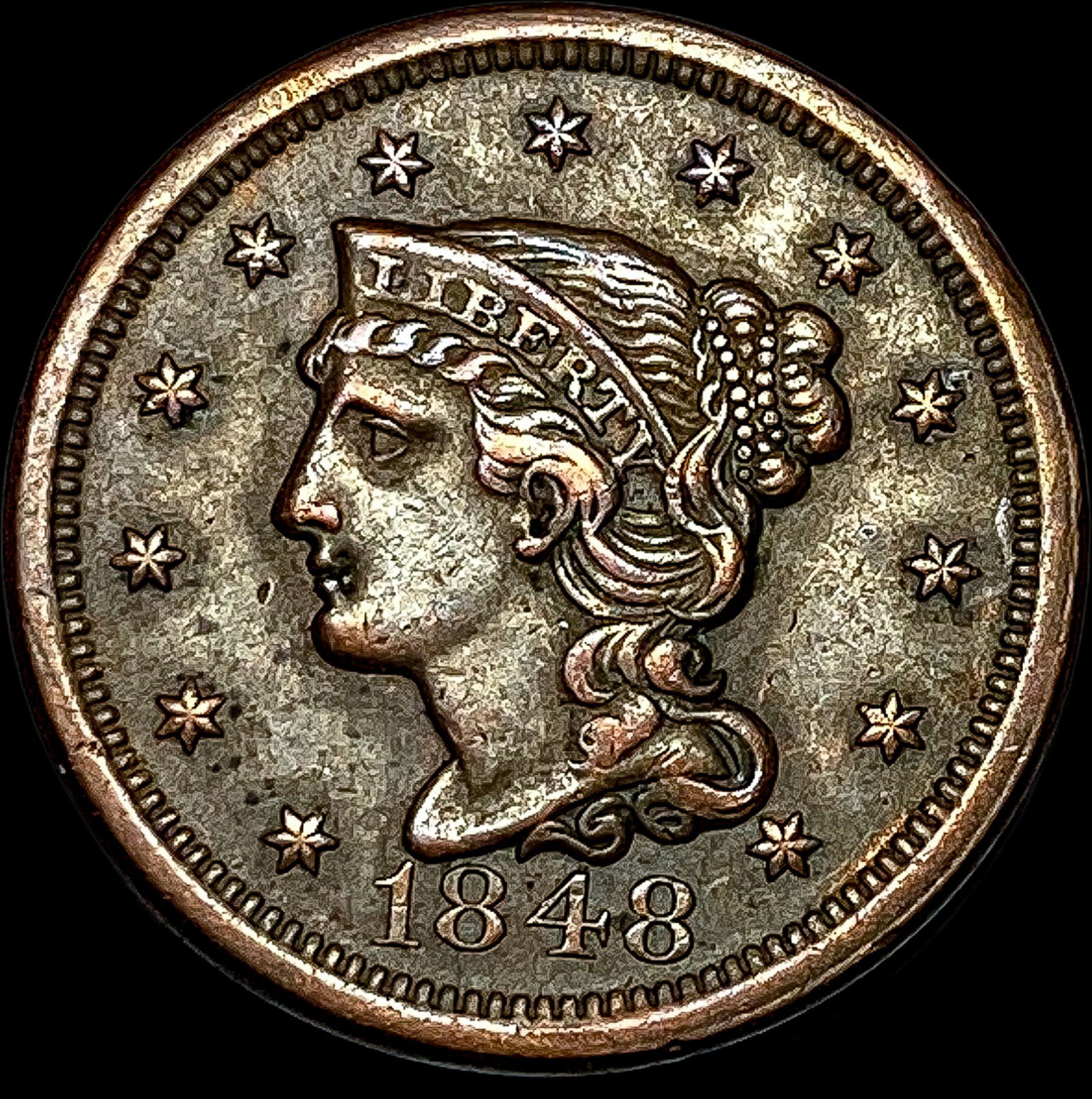 1848 Braided Hair Large Cent NEARLY UNCIRCULATED (1 of 2)