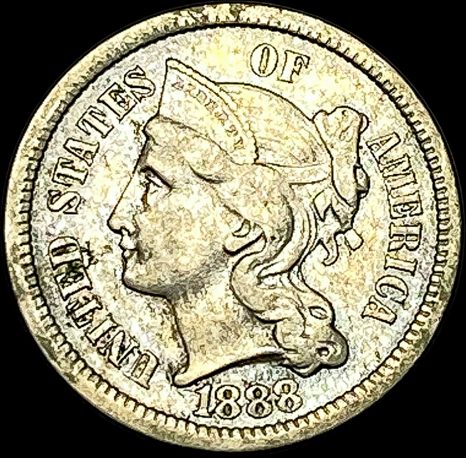 1888 Nickel Three-Cent Piece ABOUT UNCIRCULATED (1 of 2)