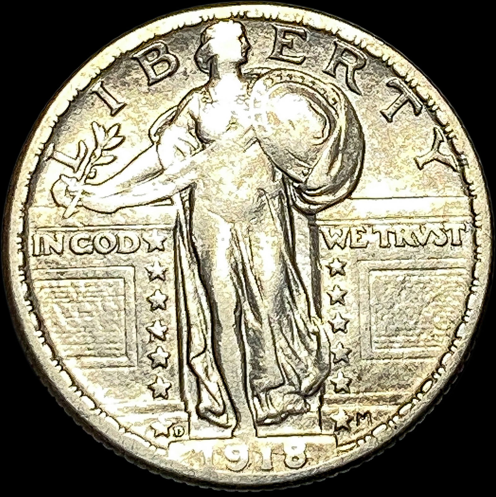 1918-D Silver Standing Liberty Quarter LIGHTLY CIRCULATED (1 of 2)