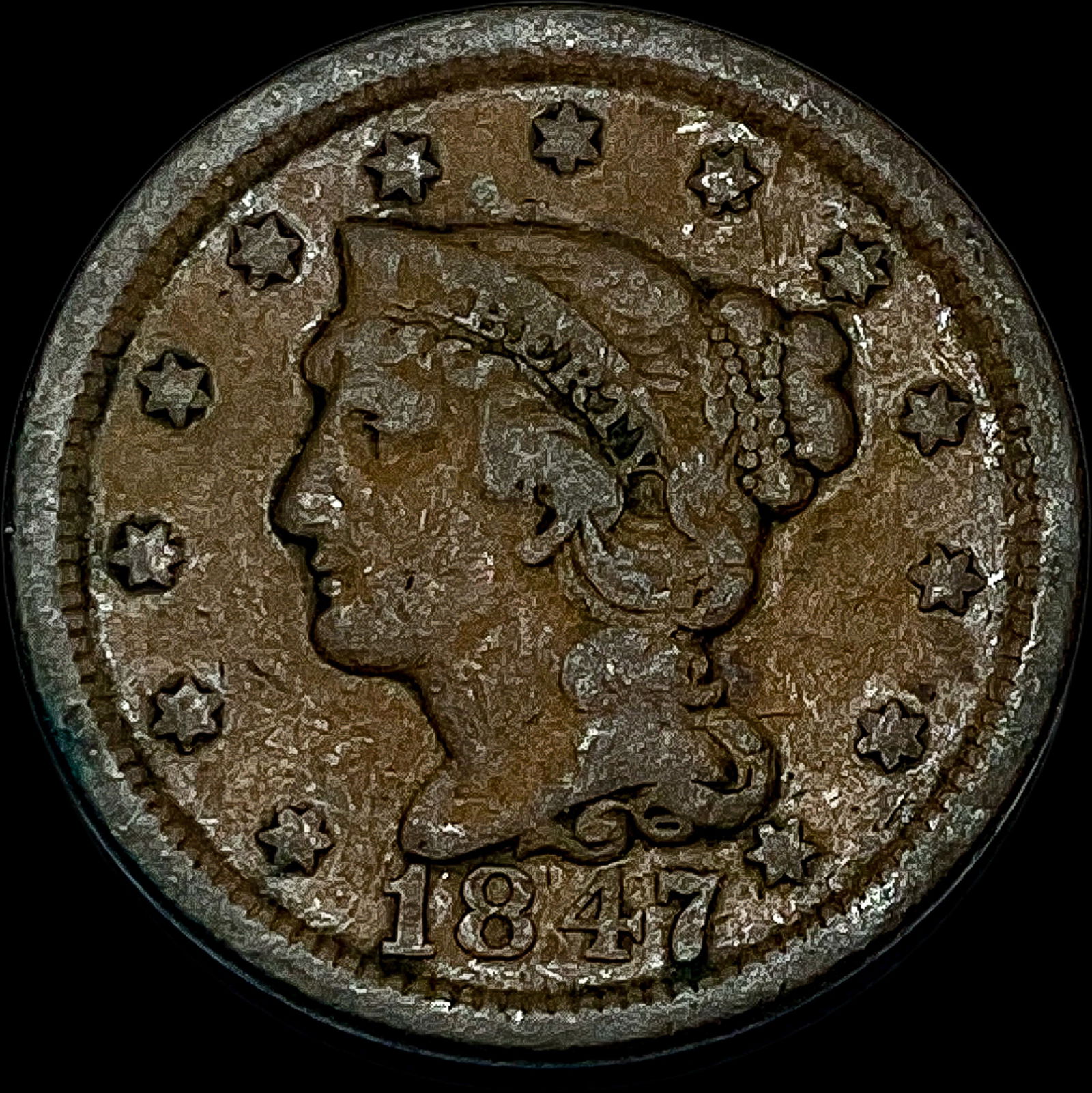 1847 Braided Hair Large Cent LIGHTLY CIRCULATED (1 of 2)