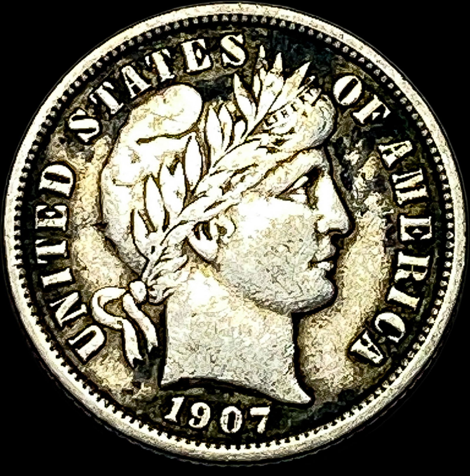 1907-S Silver Barber Dime ABOUT UNCIRCULATED (1 of 2)