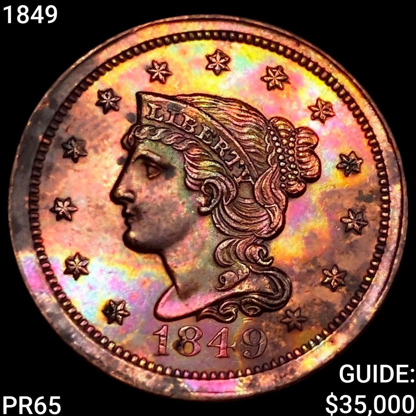 1849 Braided Hair Large Cent GEM PROOF: 1849 Braided Hair Large Cent GEM PROOF