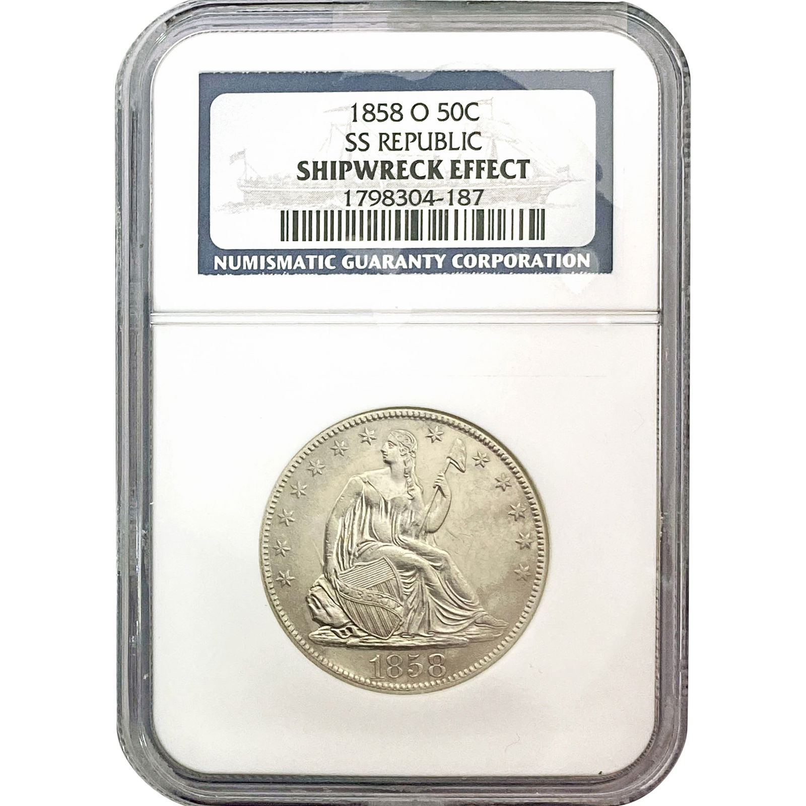 1858-O Seated Liberty Half Dollar NGC SHIPWRECK: 1858-O Seated Liberty Half Dollar NGC SHIPWRECK
