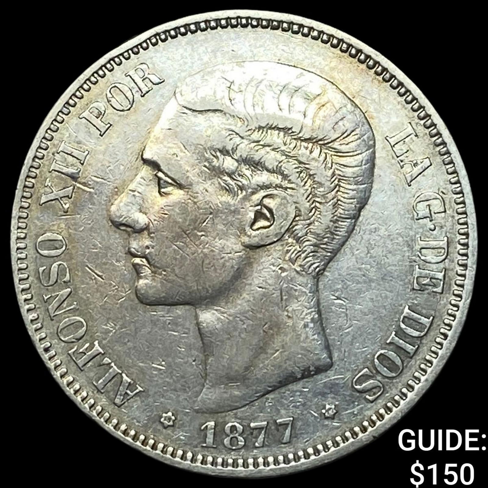 Spain Alfonso XII Silver 5 Pesetas NEARLY UNCIRCULATED (1 of 2)