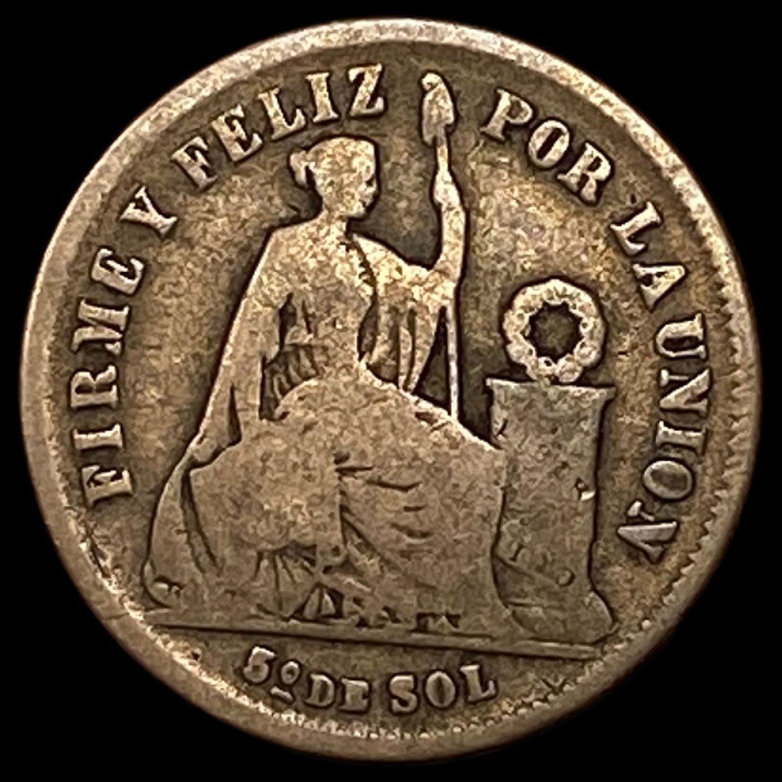 1867 Peru 1/5 Silver Sol ABOUT UNCIRCULATED (1 of 2)