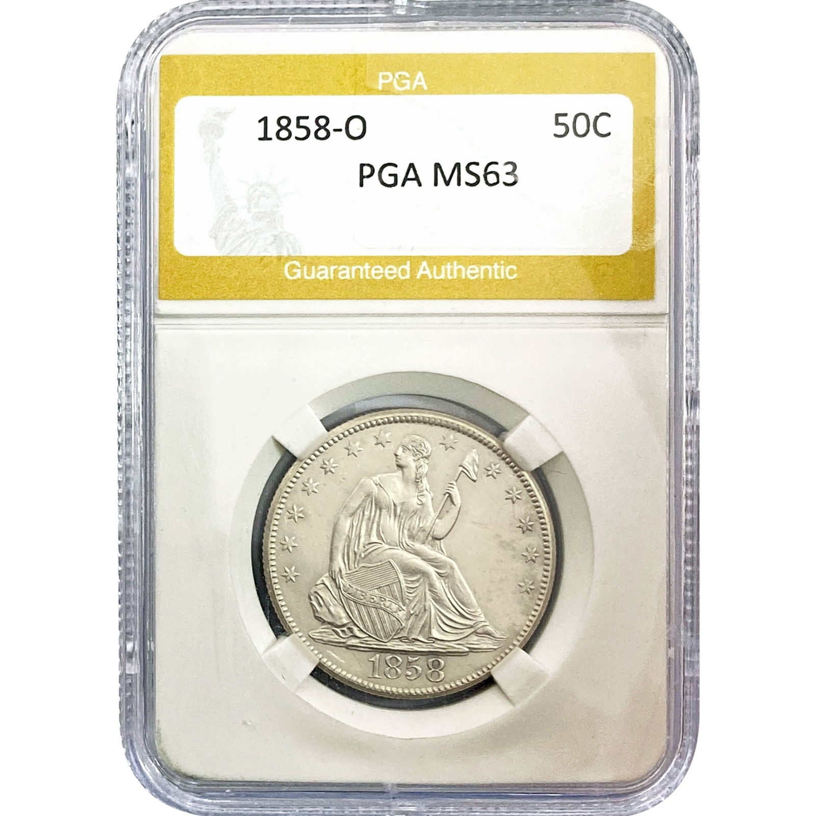 1858-O Seated Liberty Half Dollar PGA MS63 (1 of 2)