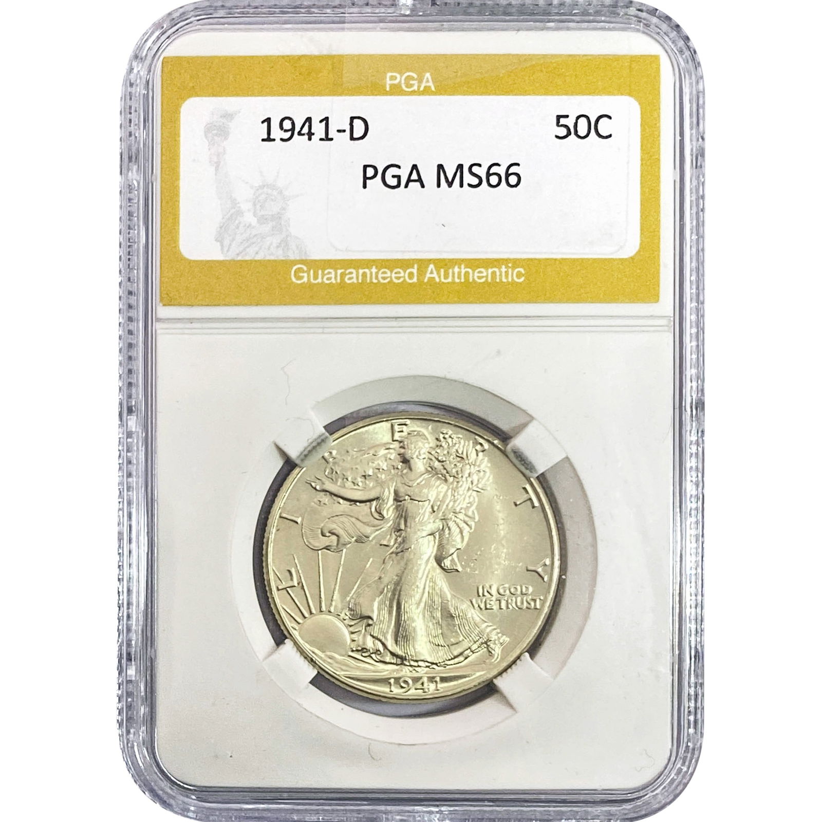1941-D Walking Liberty Half Dollar PGA MS66: 1941-D Walking Liberty Half Dollar PGA MS66