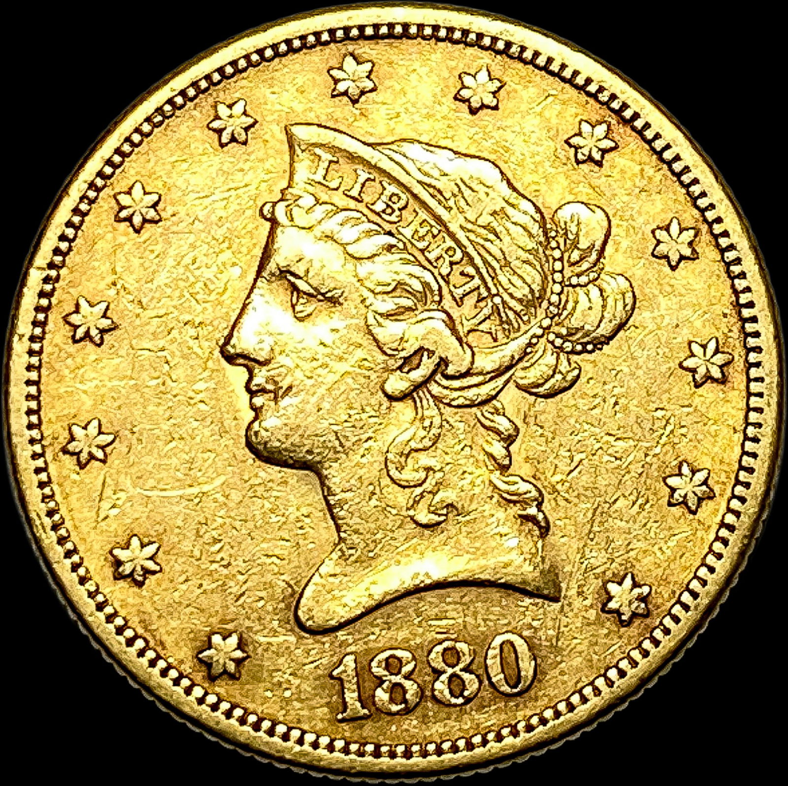 1880-S Gold $10 Liberty Head Eagle CLOSELY UNCIRCULATED (1 of 2)