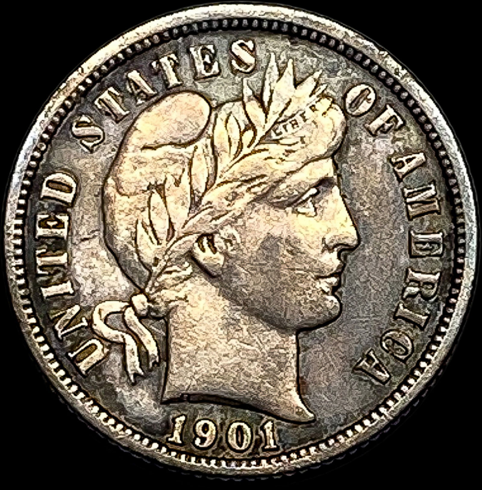1901-O Silver Barber Dime NEARLY UNCIRCULATED (1 of 2)