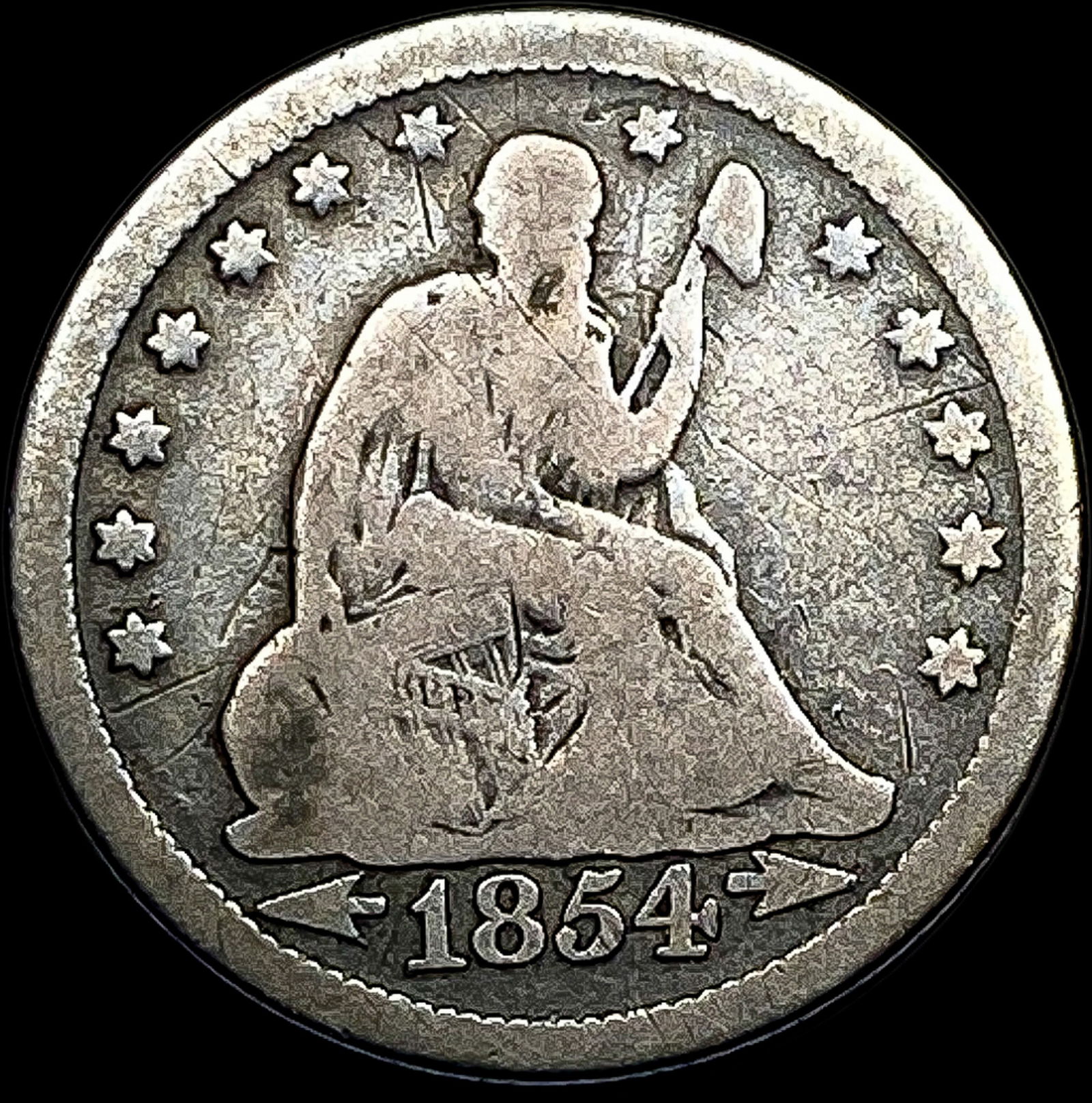 1854 Arrows Seated Liberty Quarter NICELY CIRCULATED (1 of 2)