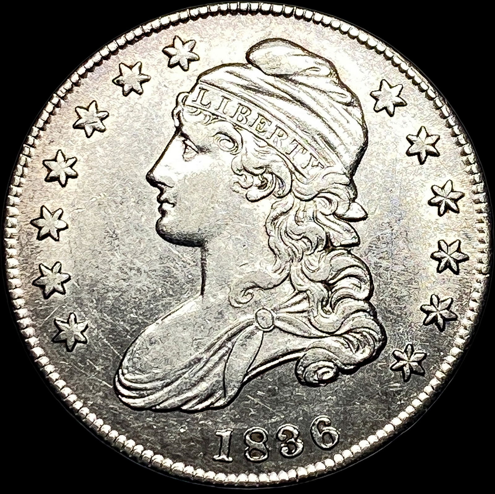 1836 Silver 50C Capped Bust Half Dollar NEARLY UNCIRCULATED (1 of 2)