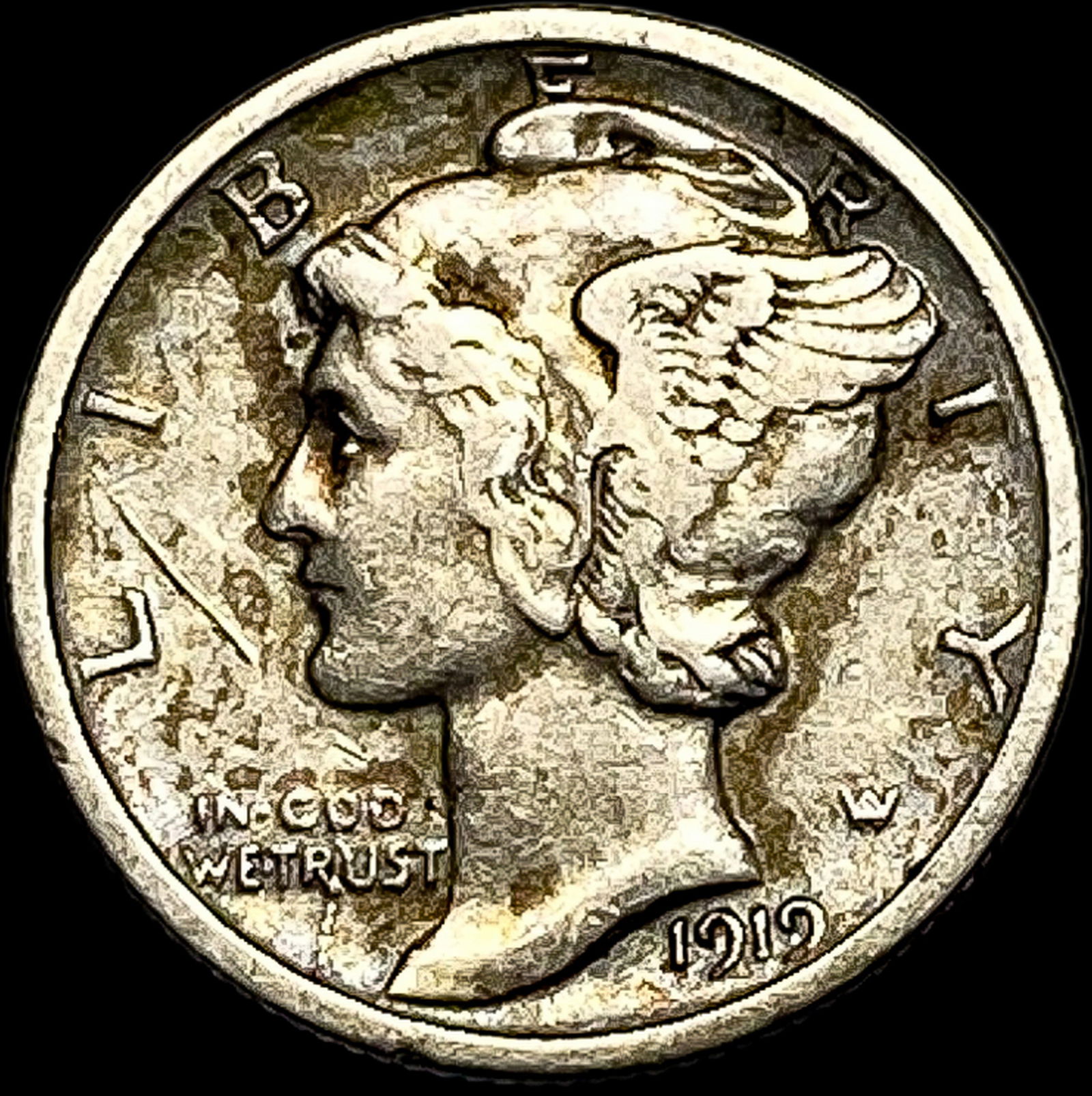 1919-D Silver Mercury Dime NEARLY UNCIRCULATED (1 of 2)