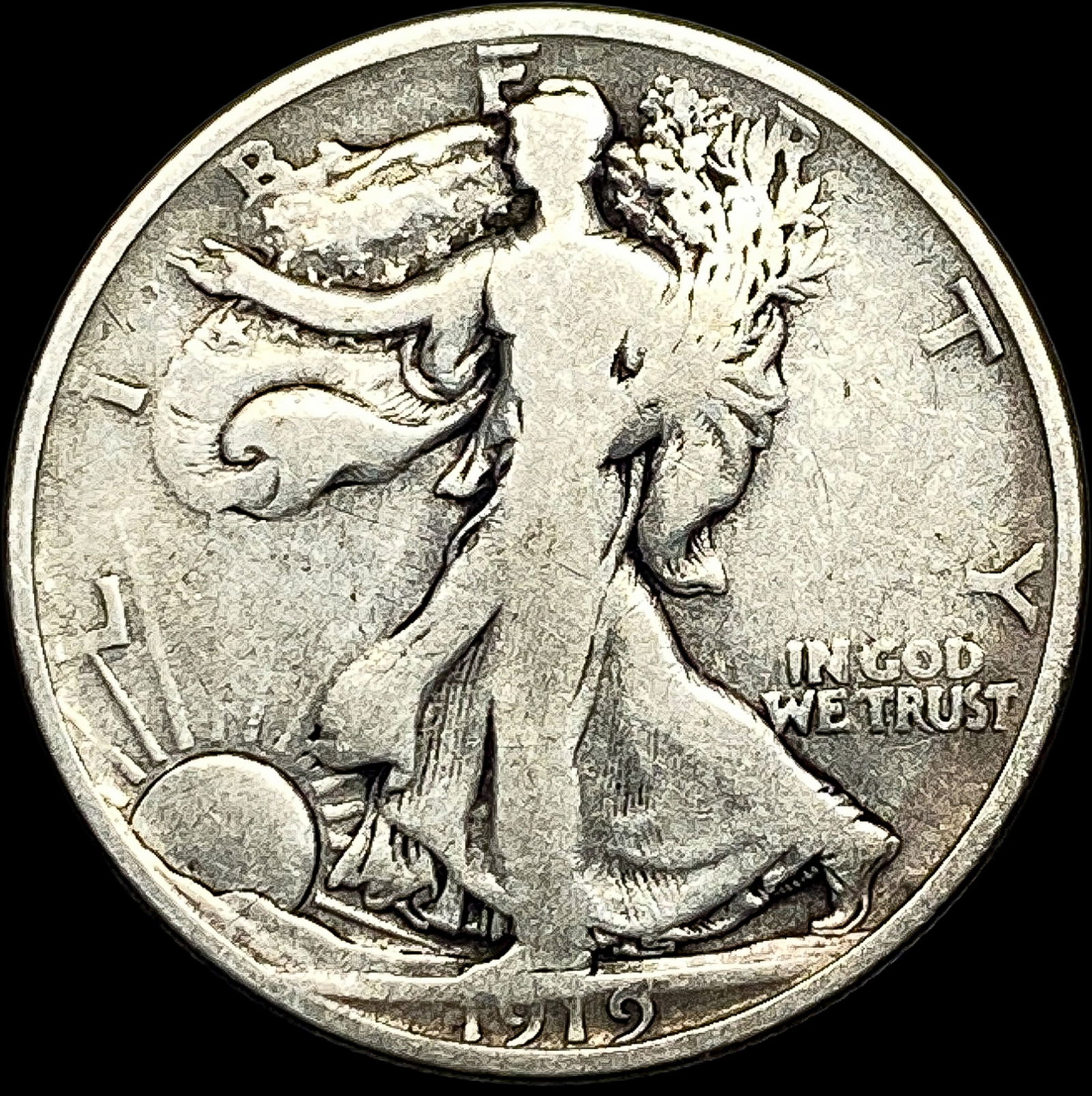 1919-D Silver Walking Liberty Half Dollar NICELY CIRCULATED (1 of 2)