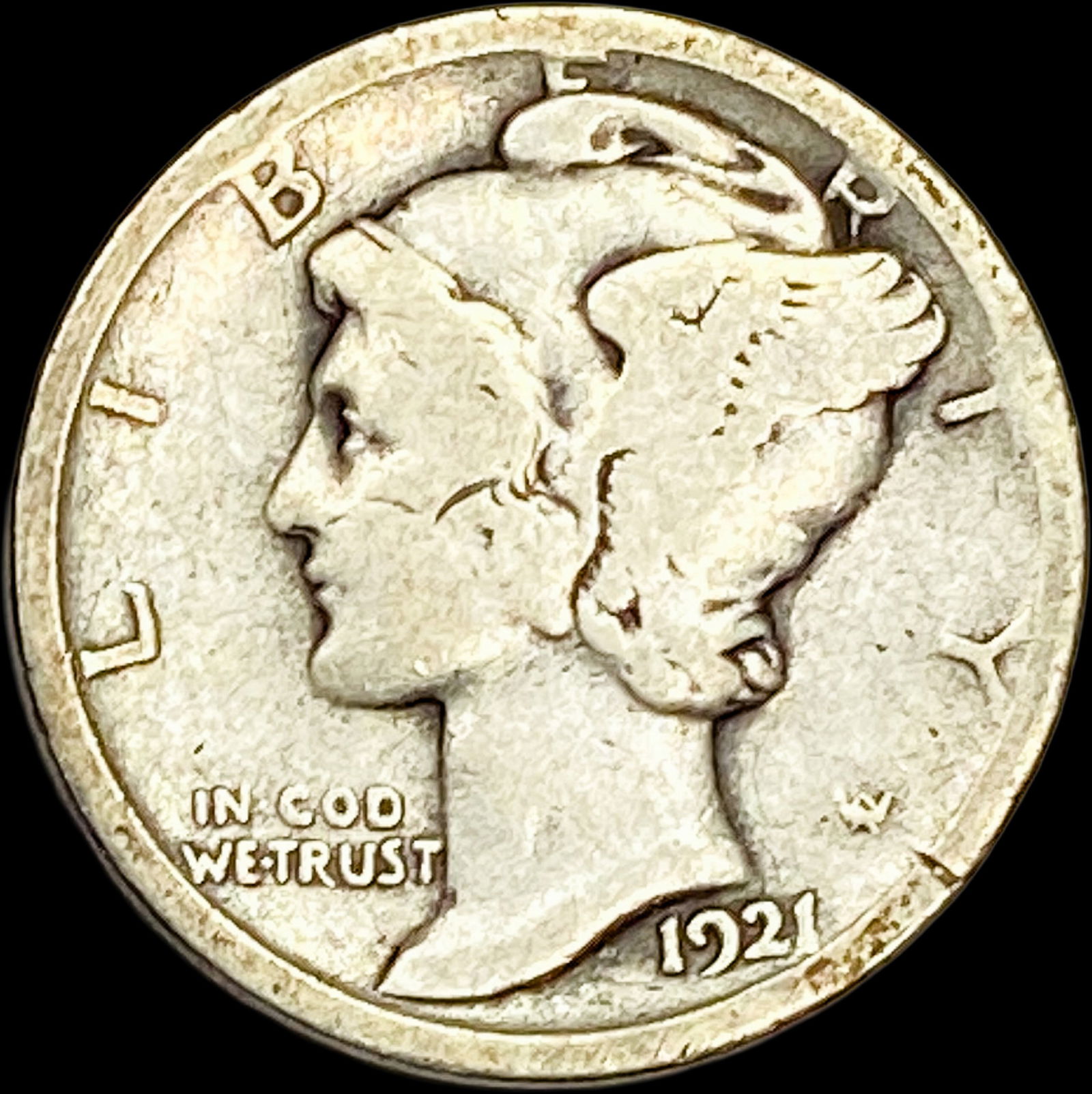 1921 Silver Mercury Dime NICELY CIRCULATED (1 of 2)