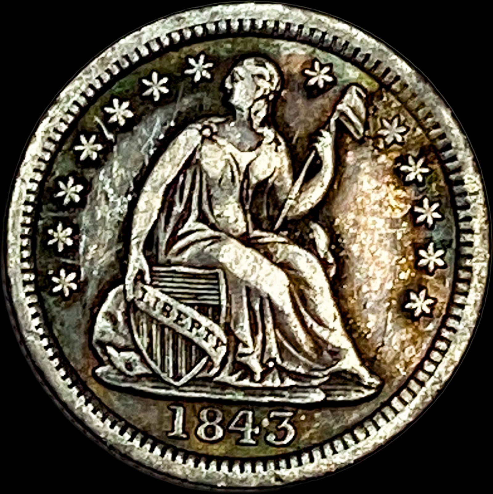 1843 Seated Liberty Silver Half Dime ABOUT UNCIRCULATED (1 of 2)
