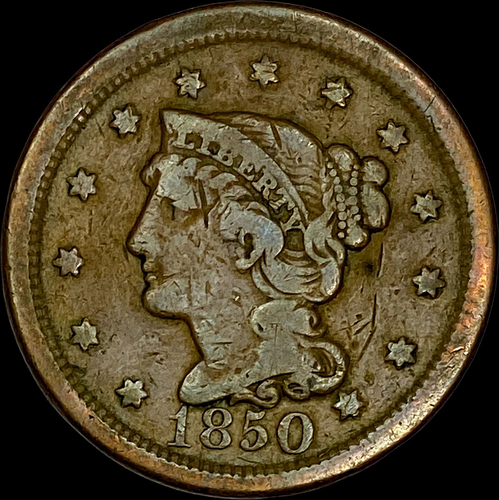 1850 Braided Hair Large Cent LIGHTLY CIRCULATED (1 of 2)