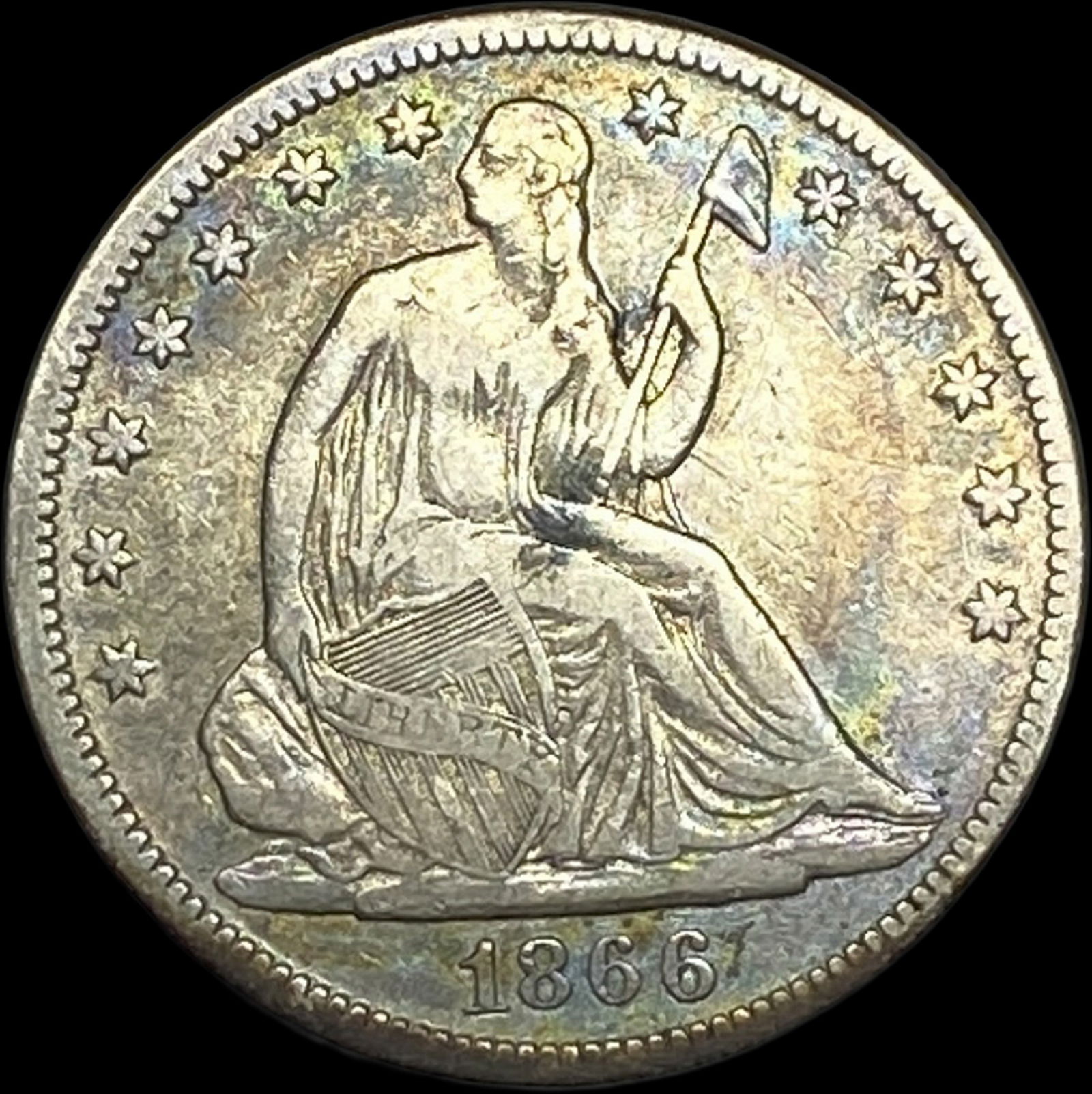 1866 Motto Seated Liberty Half Dollar ABOUT UNCIRCULATED (1 of 2)