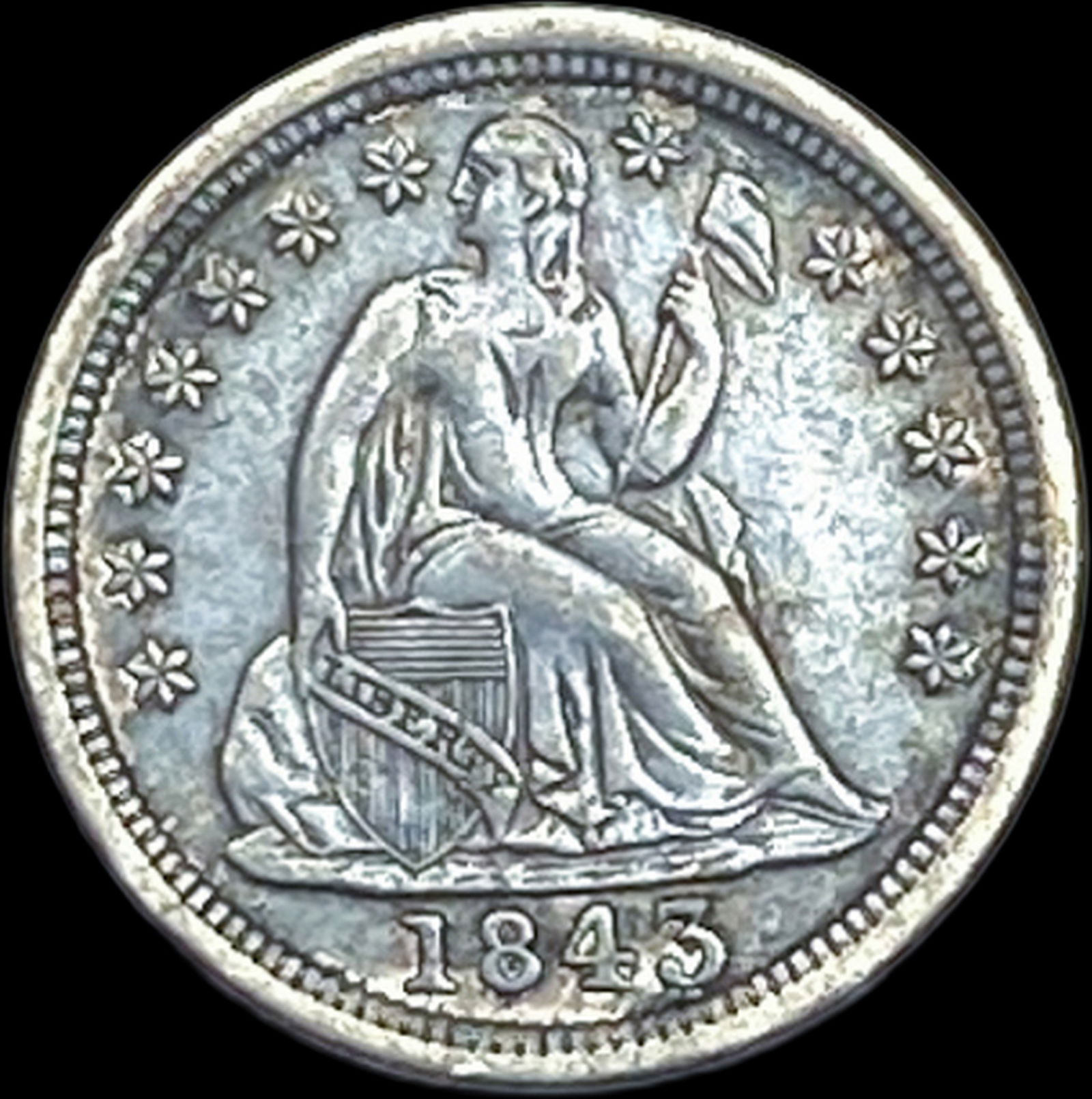 1845 Seated Liberty Dime NEARLY UNCIRCULATED (1 of 2)