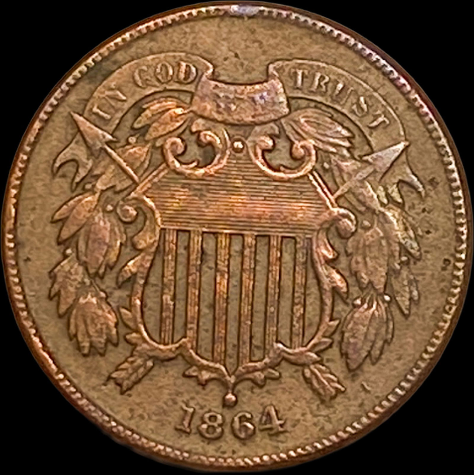 1864 Bronze Two-Cent Piece ABOUT UNCIRCULATED (1 of 2)