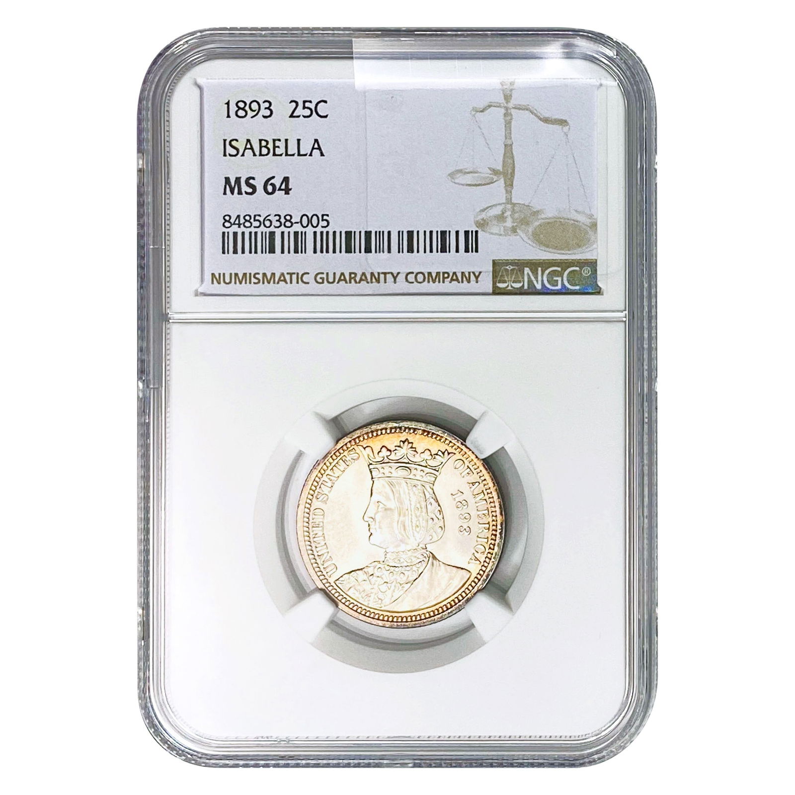 1893 Isabella Silver Quarter NGC MS64 (1 of 2)