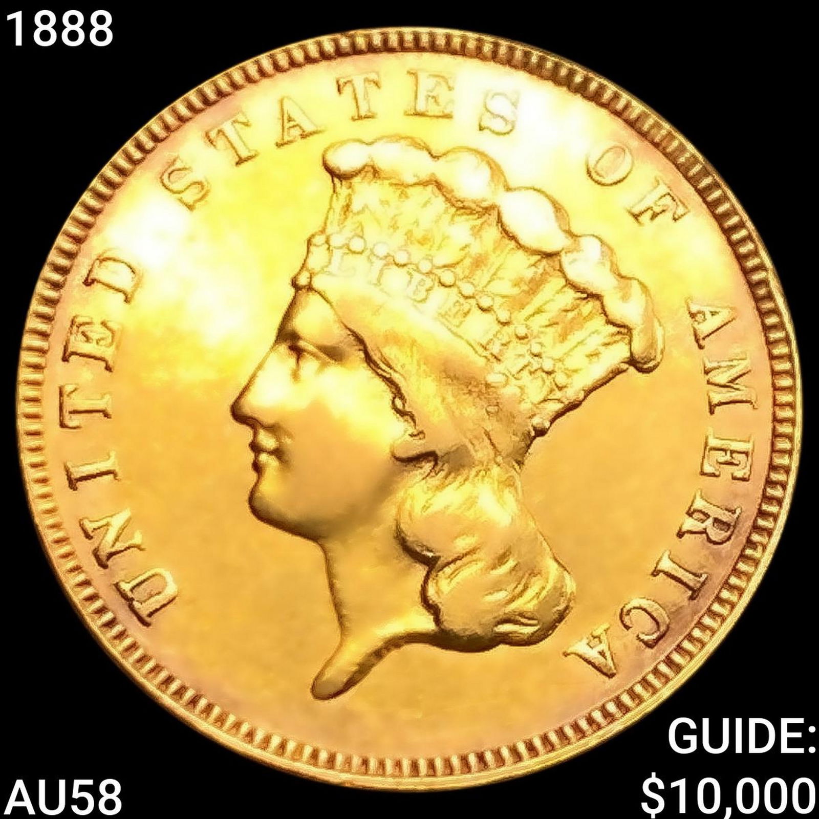 1888 $3 Gold Piece CHOICE AU (1 of 2)