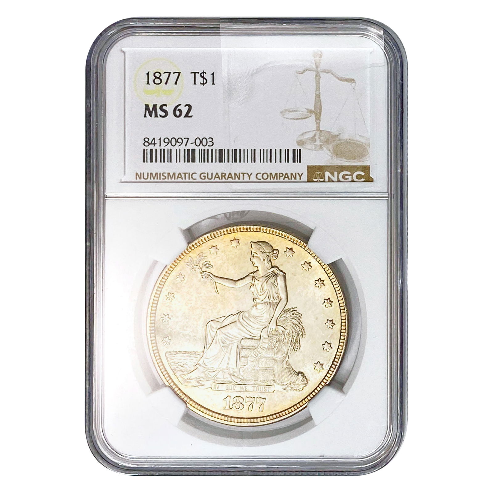 1877 Silver Trade Dollar NGC MS62: 1877 Silver Trade Dollar NGC MS62
