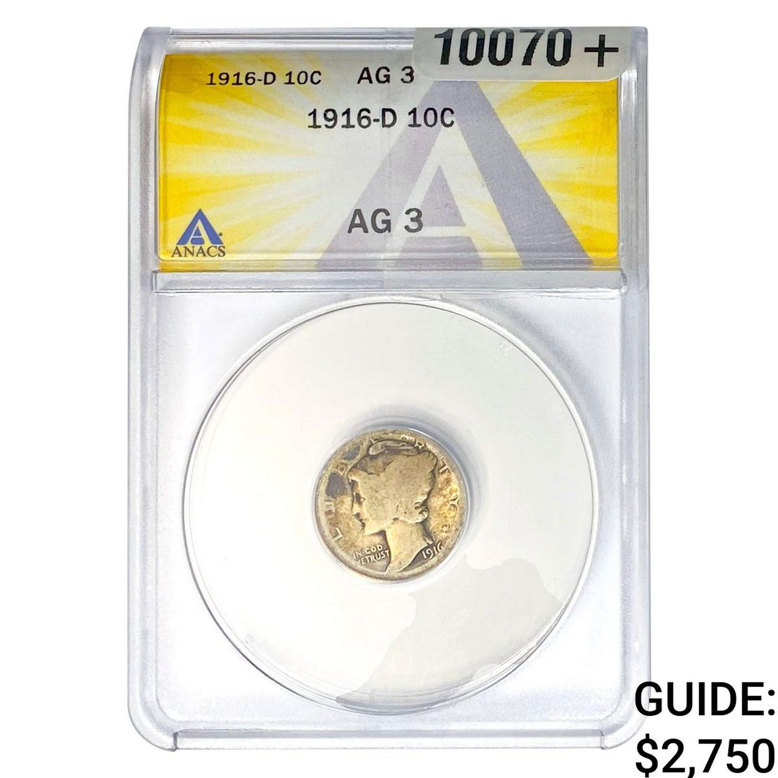 1916-D Mercury Silver Dime ANACS AG3: 1916-D Mercury Silver Dime ANACS AG3