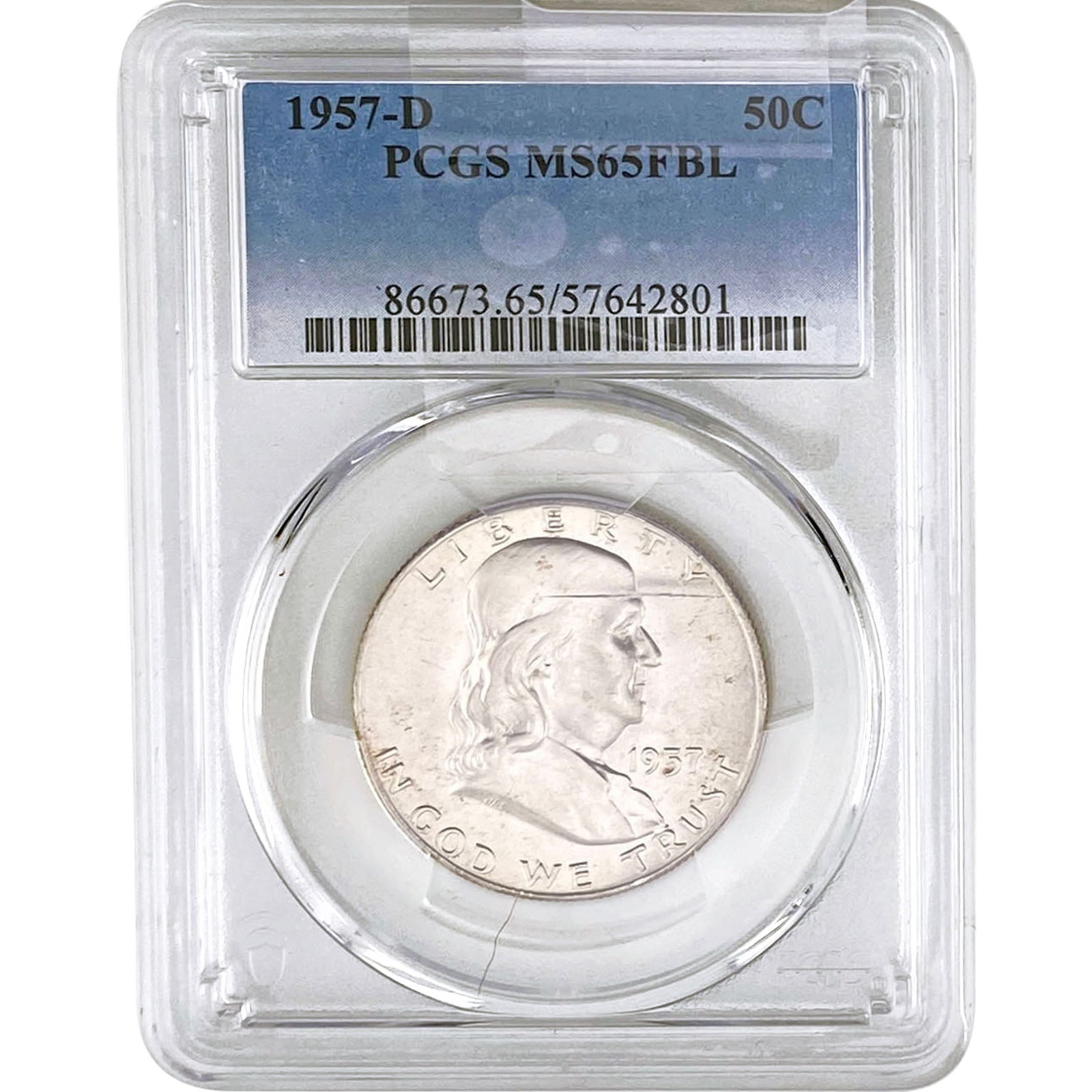 1957-D Franklin Half Dollar PCGS MS65 FBL: 1957-D Franklin Half Dollar PCGS MS65 FBL