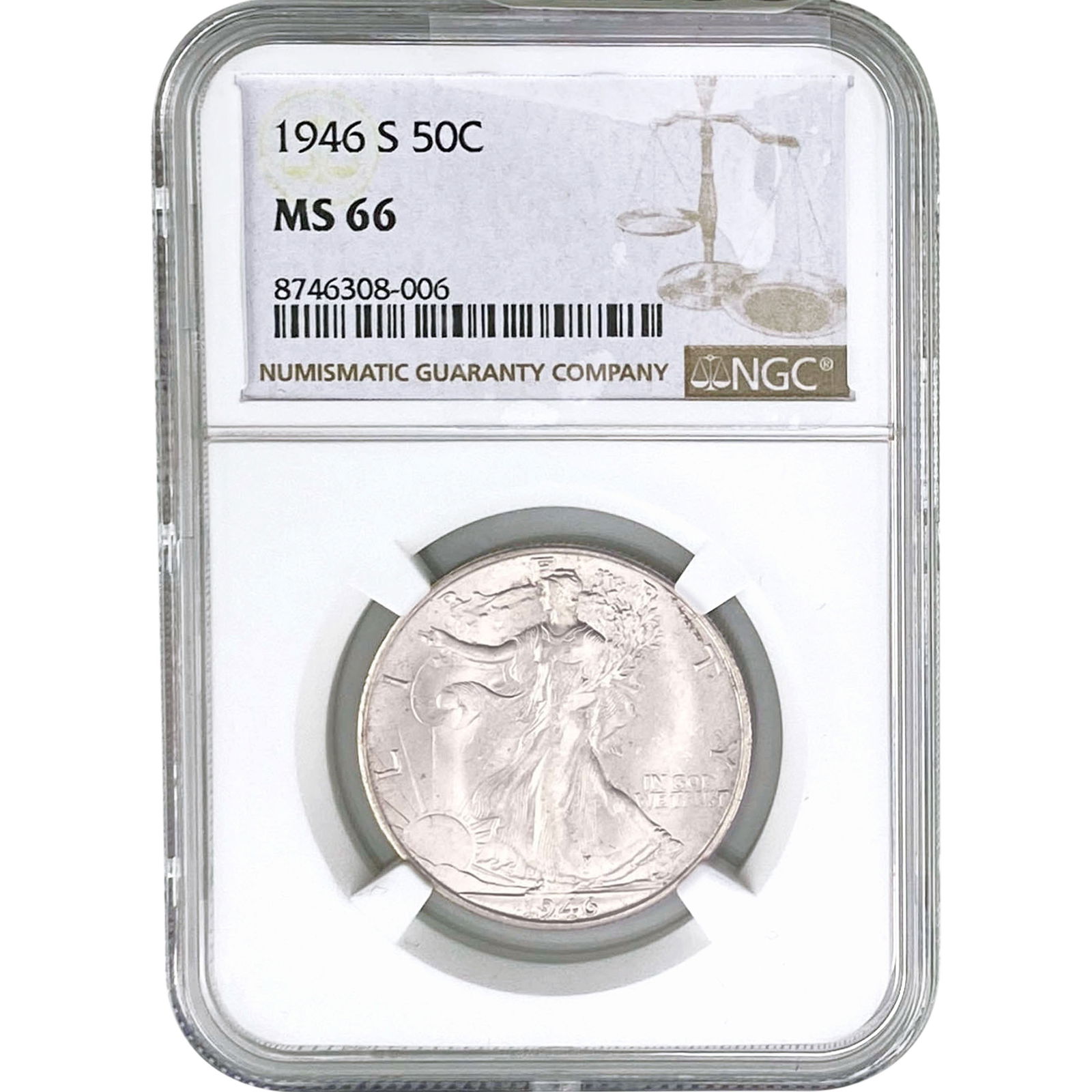 1946-S Walking Liberty Half Dollar NGC MS66: 1946-S Walking Liberty Half Dollar NGC MS66