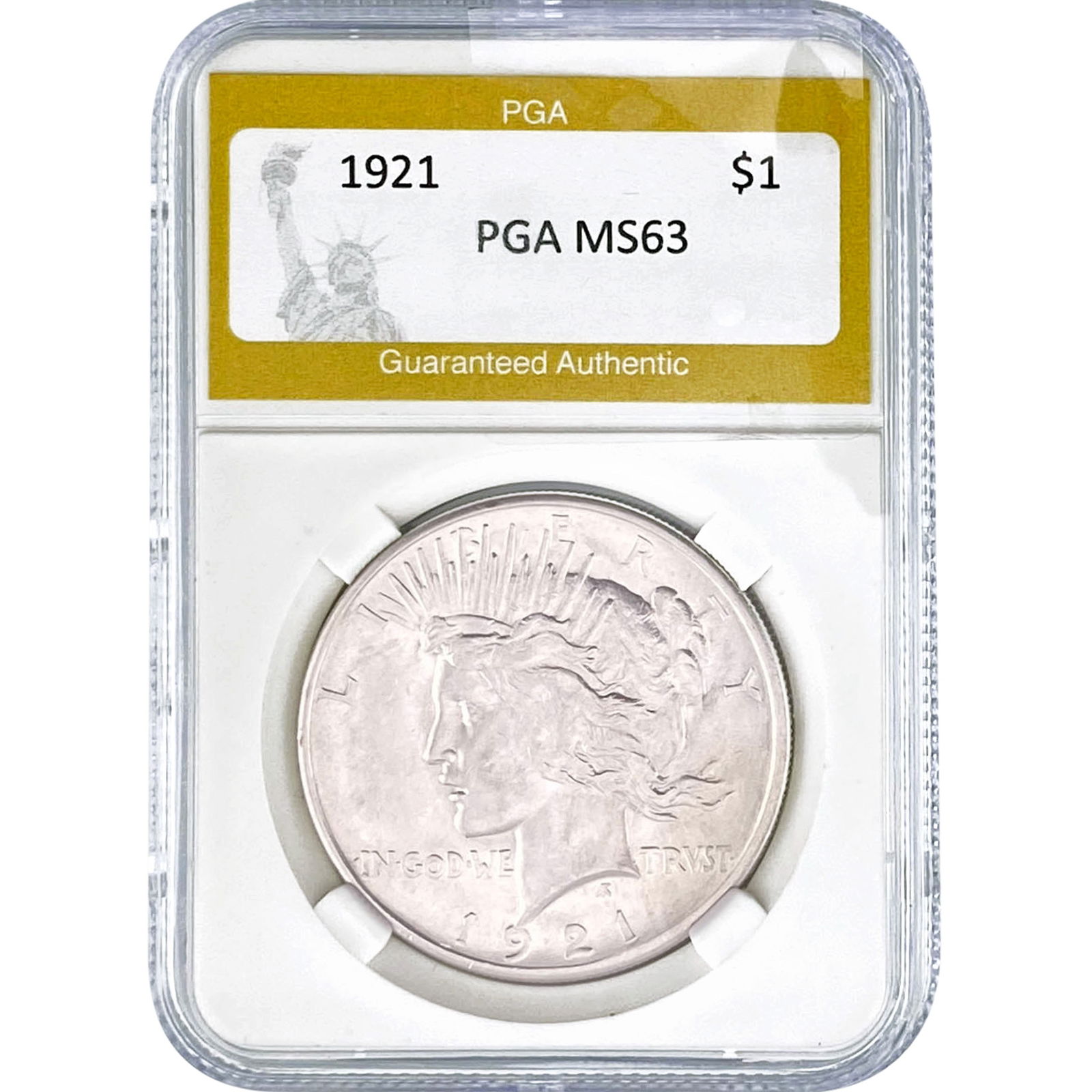 1921 Silver Peace Dollar PGA MS63: 1921 Silver Peace Dollar PGA MS63