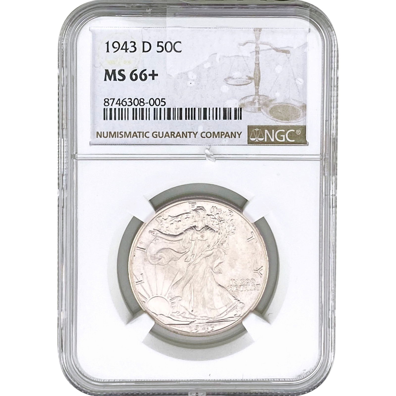 1943-D Walking Liberty Half Dollar NGC MS66+ (1 of 2)
