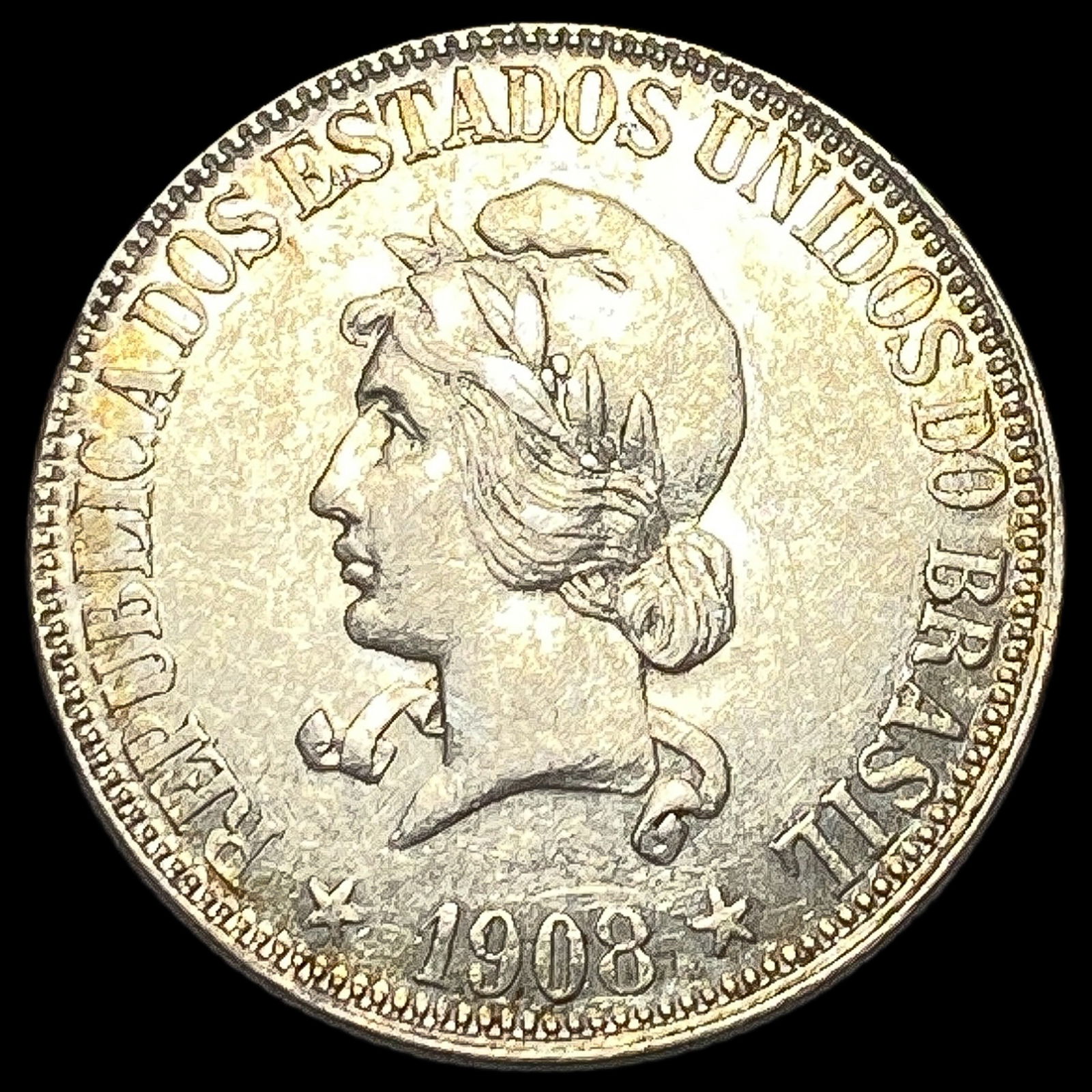 1908 Brazil Silver 1000 Reis: 1908 Brazil Silver 1000 Reis