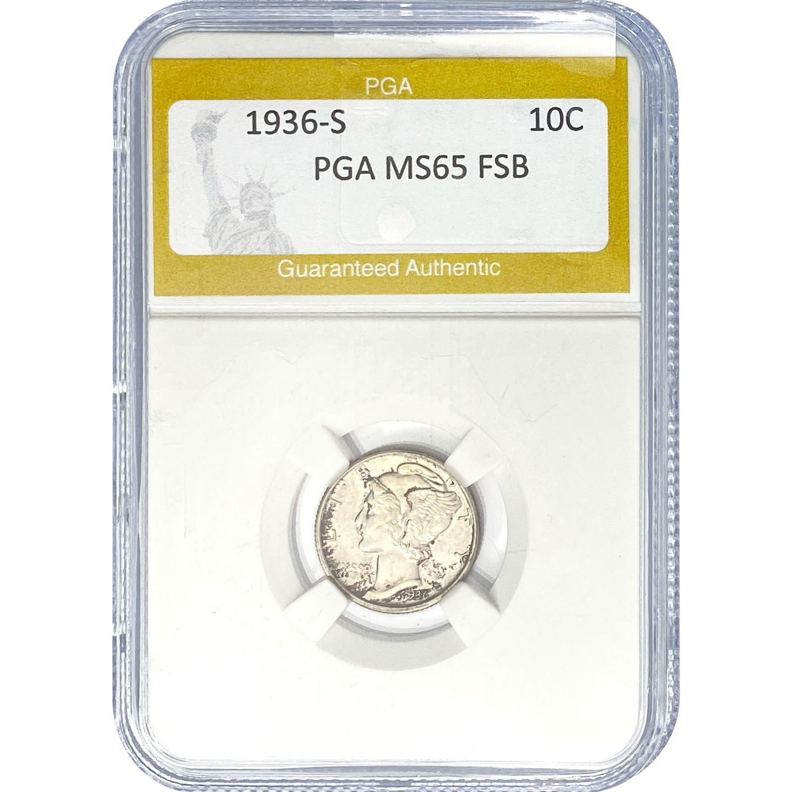1936-S Mercury Silver Dime PGA MS65 FSB (1 of 2)