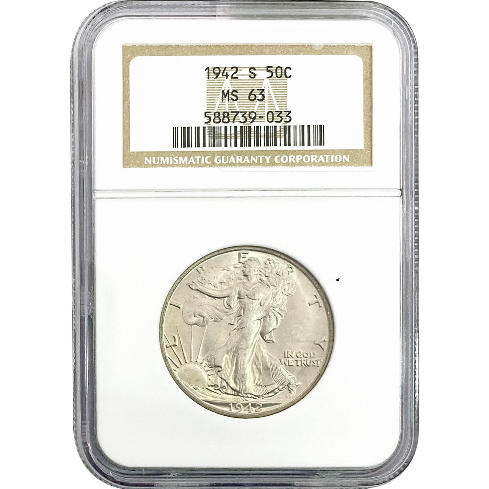 1942-S Walking Liberty Half Dollar NGC MS63: 1942-S Walking Liberty Half Dollar NGC MS63
