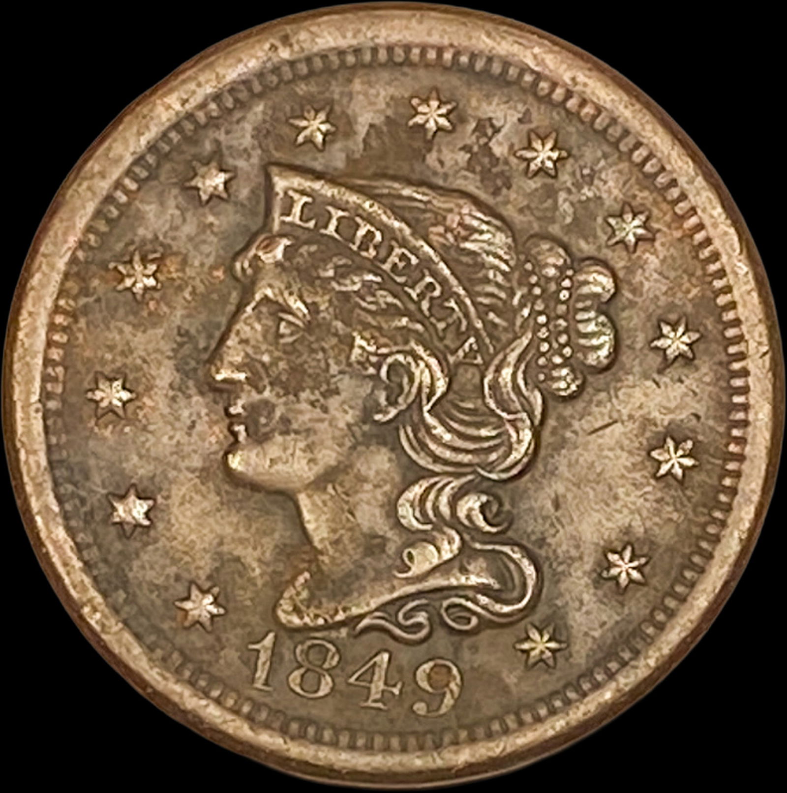 1849 Braided Hair Large Cent HIGH GRADE: 1849 Braided Hair Large Cent HIGH GRADE