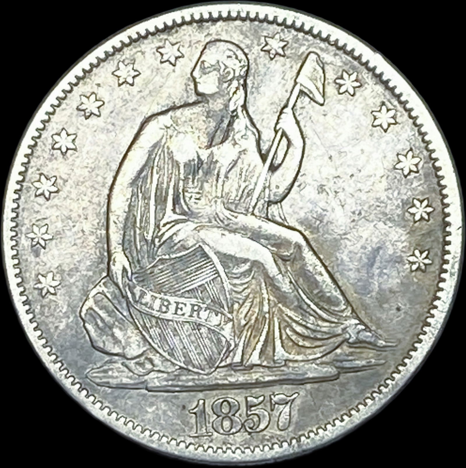 1857 Silver Half Dollar (Seated Liberty) NEARLY UNCIRCULATED (1 of 2)