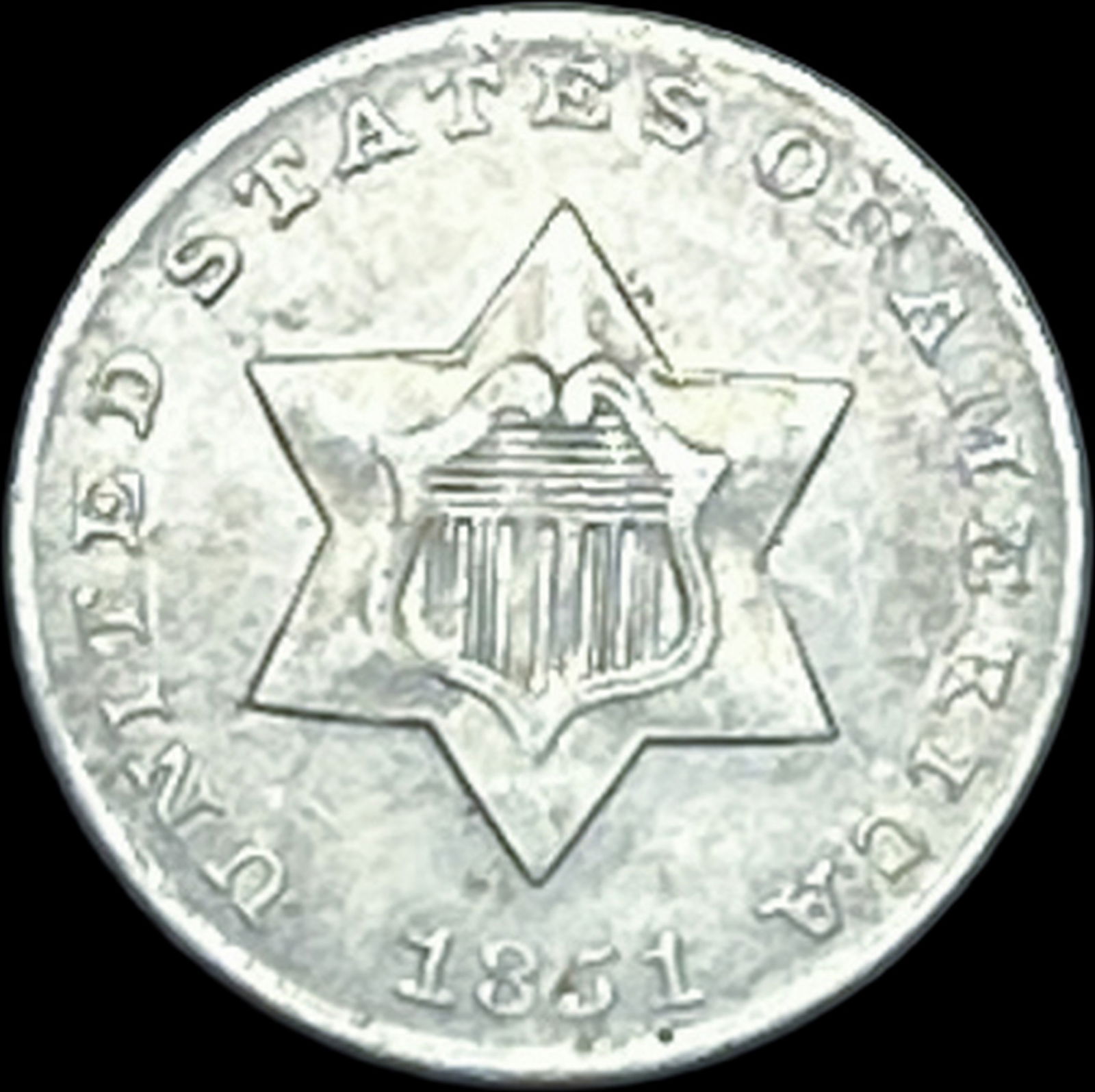 1851 Silver Three-Cent Piece NEARLY UNCIRCULATED (1 of 2)