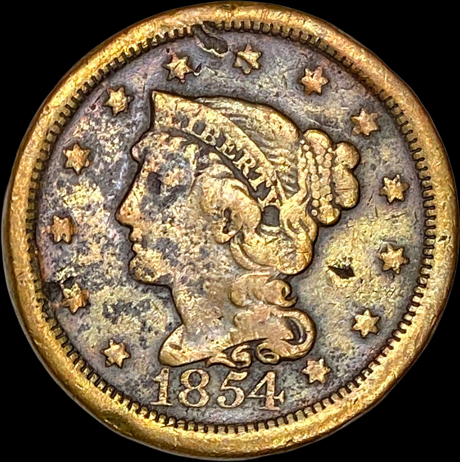 1854 Braided Hair Large Cent NICELY CIRCULATED (1 of 2)