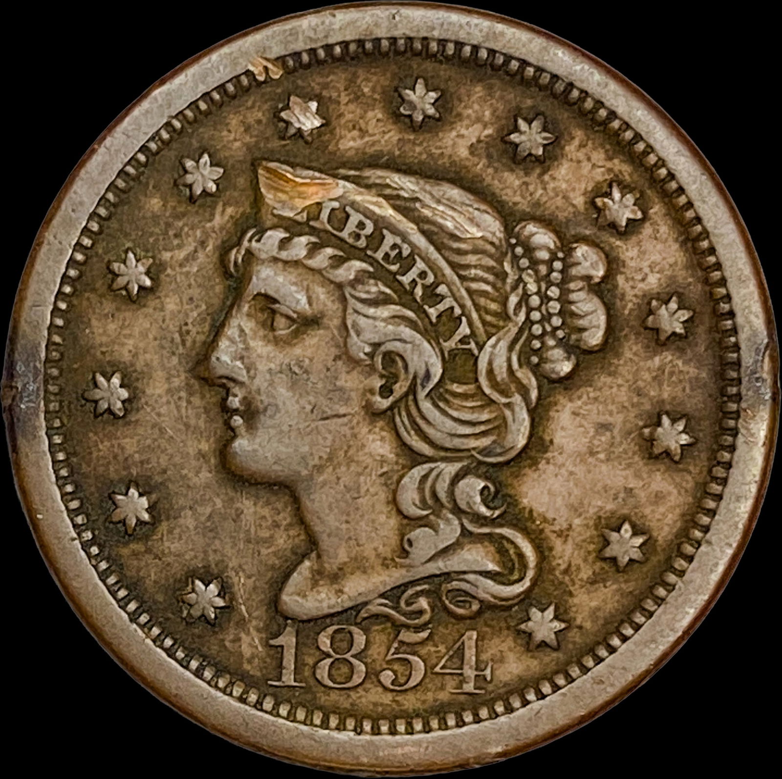 1854 Braided Hair Large Cent LIGHTLY CIRCULATED (1 of 2)